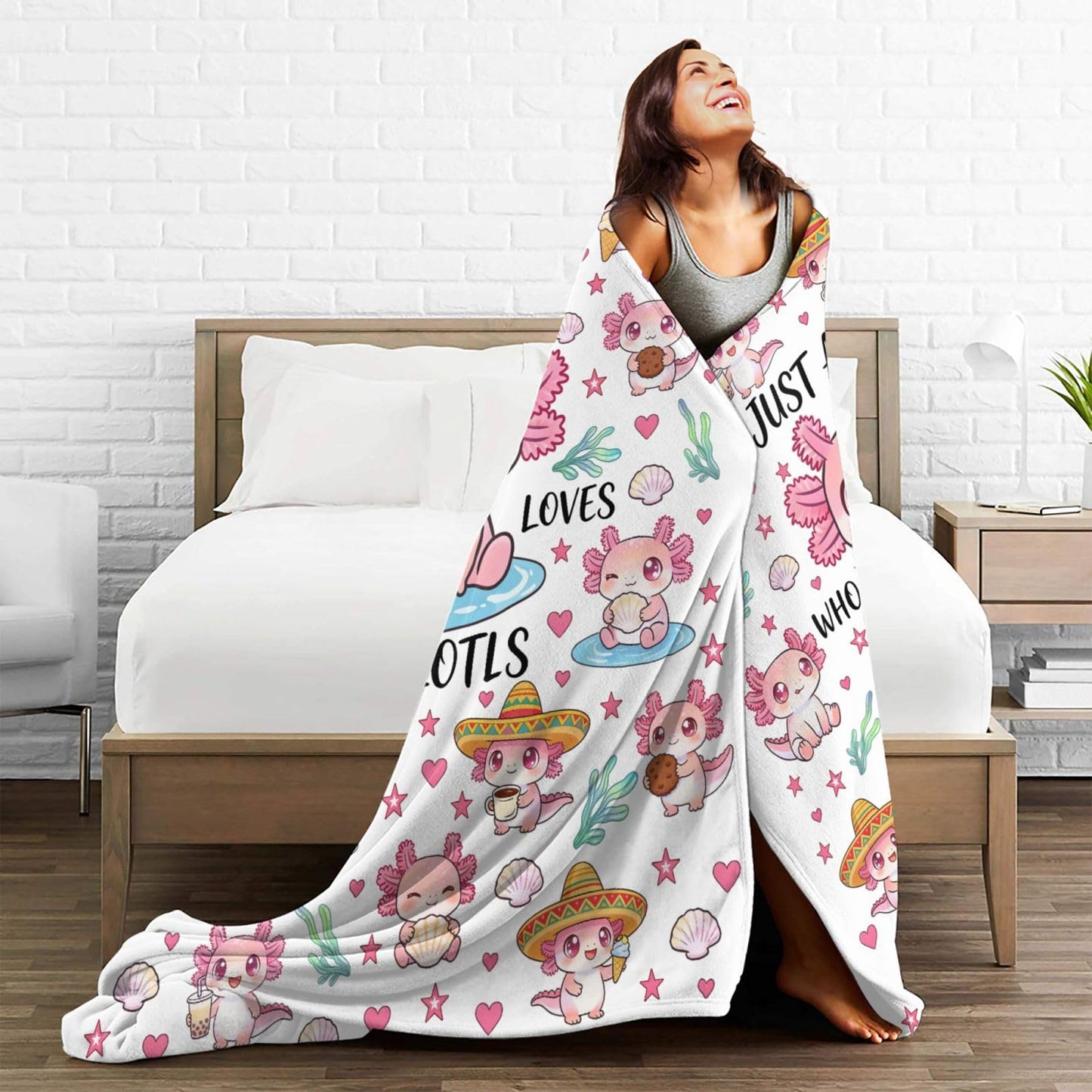 Just A Girl Who Loves Axolotls Throw Blanket 50"x40" Cozy Fluffy Plush Blanket Soft Flannel Throw Blanket for Kids Men Women Gift Sofa Bed Couch
