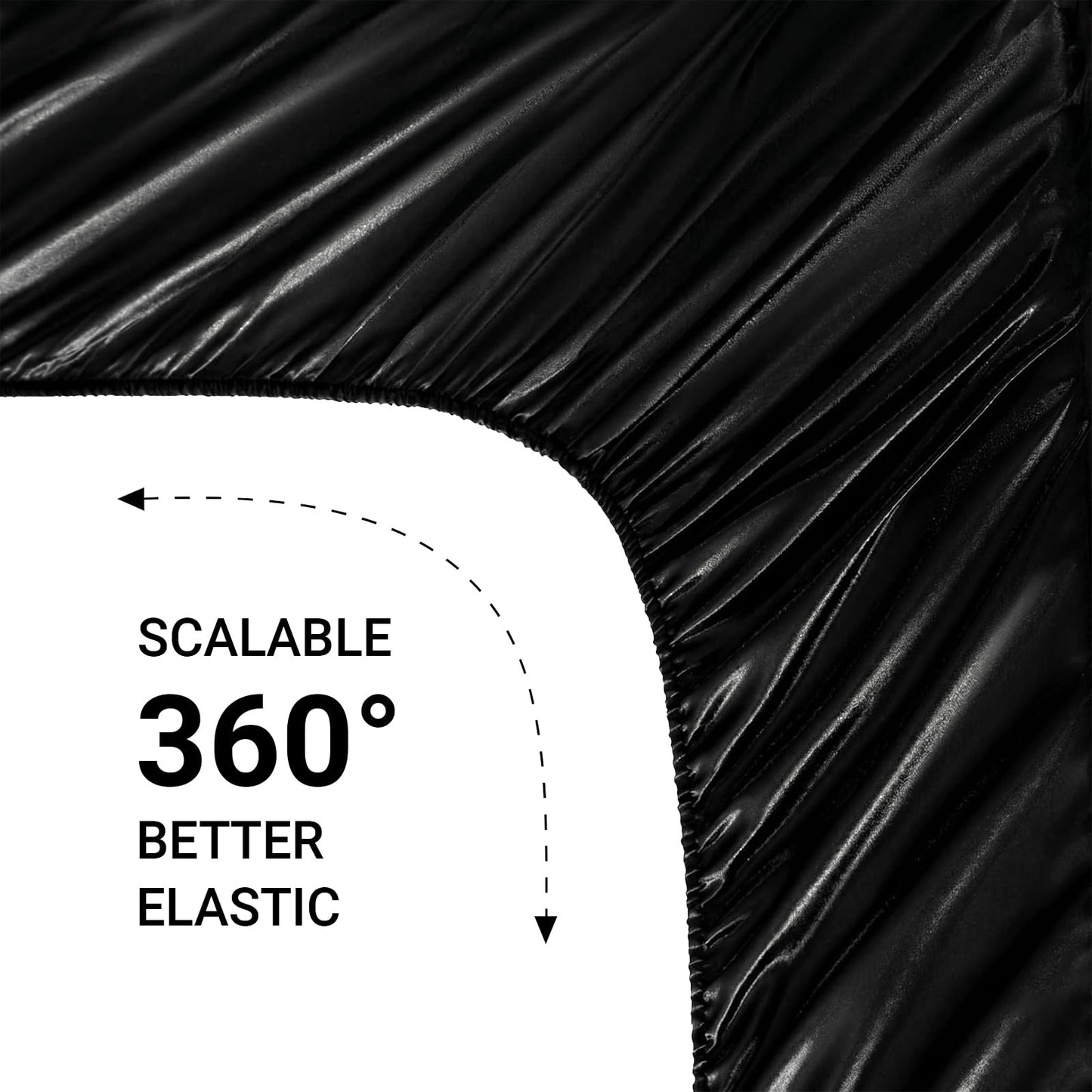 GRSECPO Satin Fitted Sheet Full Size Black, 15 Inch Deep Pocket Silky Bottom Sheet with Elastic Corner Straps, Wrinkle Resistant, No Slip, 1 Pack Only for Mattress