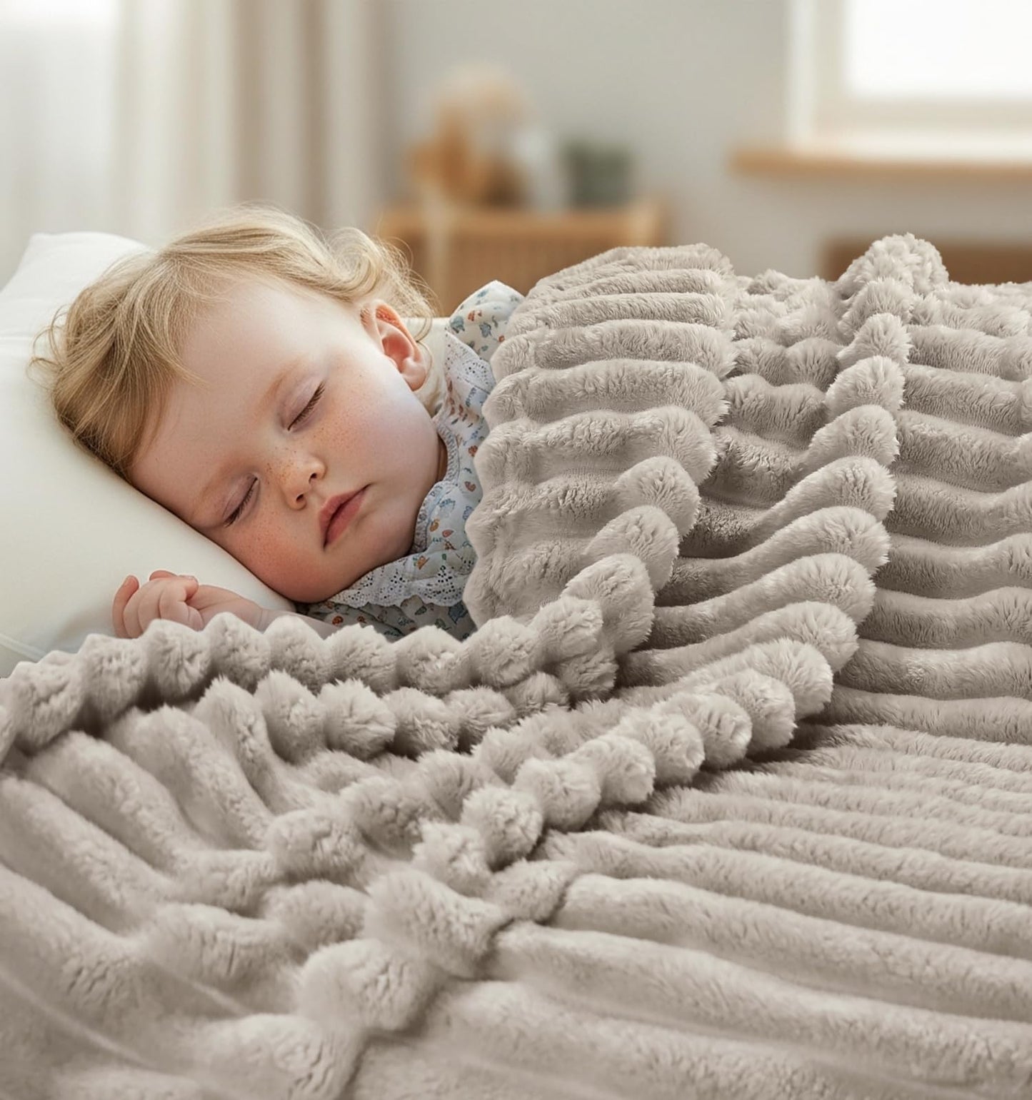 Utopia Bedding Linen Striped Fleece Blanket Throw Size – Fluffy, Warm & Lightweight Ribbed Throw for Bed, Sofa & Chair - Soft Cozy Blanket for Home Décor & Gifting (50x60 Inches)
