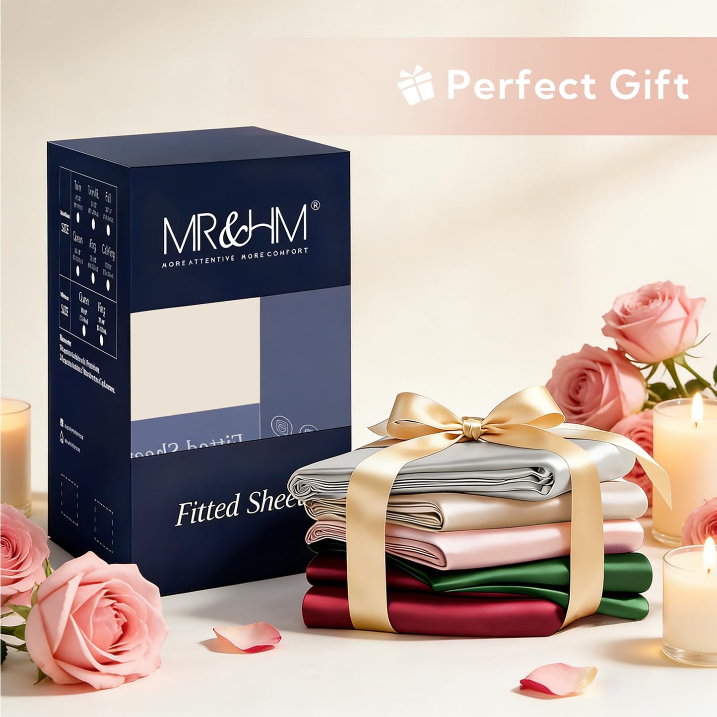 MR&HM Satin Fitted Sheet Queen Size, Silky Bottom Sheet with Elastic Corner Straps, Deep Pocket up to 15 Inch, No More Slipping Off for Mattress - 1 Fitted Sheet Only (Lavender)