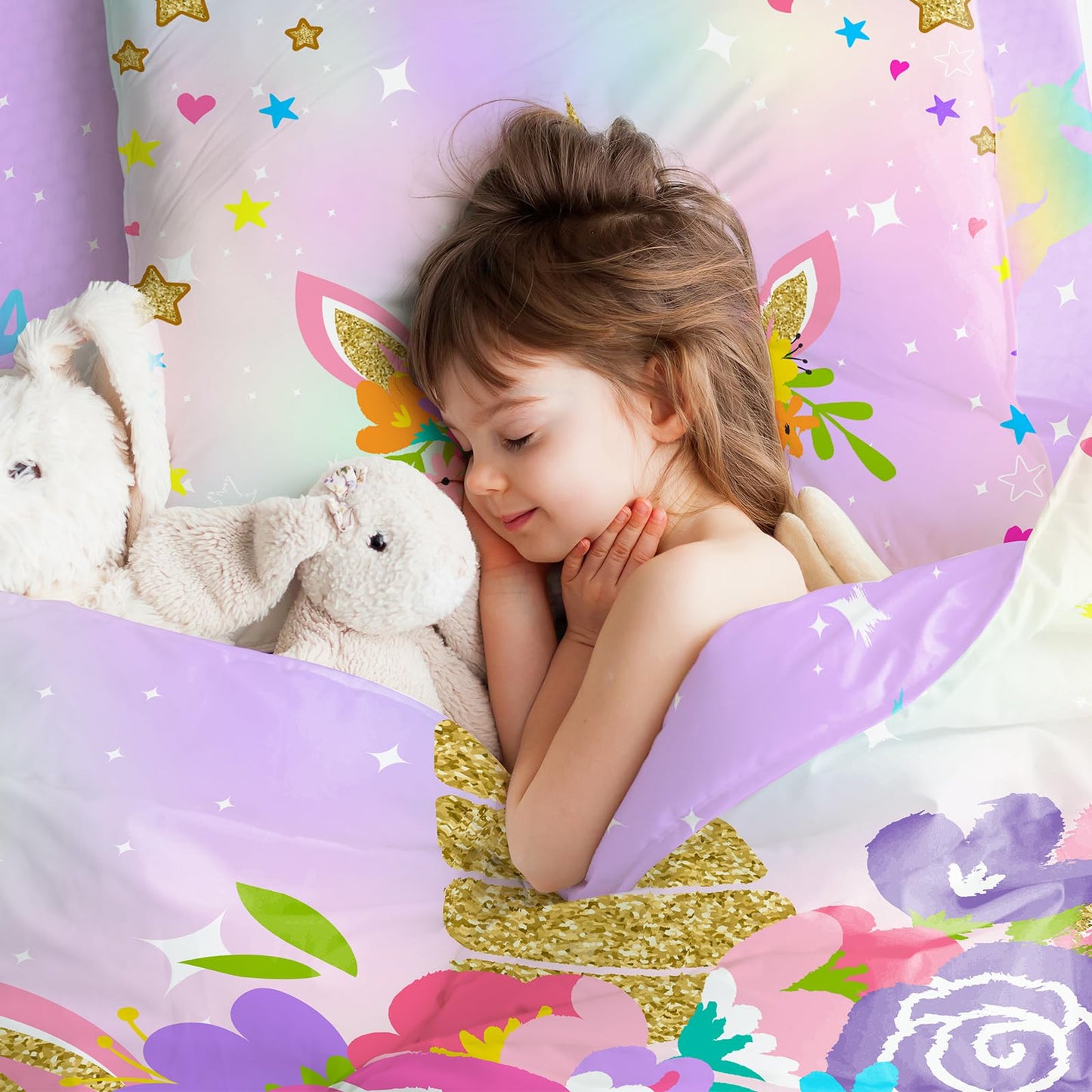Mfmiudole Unicorn Twin Bedding Sets for Girls, 6 Piece Bed in a Bag, 3D Unicorn Comforter Set for Girls & Boys with Comforter Sheets, Pillowcases & Shams, Lightweight, Breathable, Easy Care