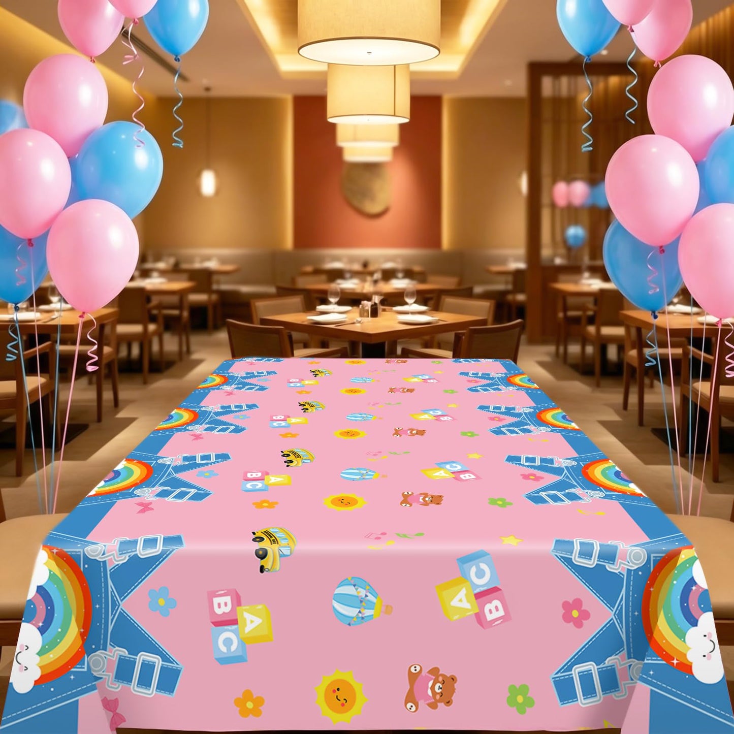 FYSUIMU 3 Pcs Cartoon English Teacher Tablecloths Plastic Table Cover Girls Birthday Rectangle Disposable Table Cloth for Baby Shower Party Dinner Tables Decor, 54 x 108 Inch
