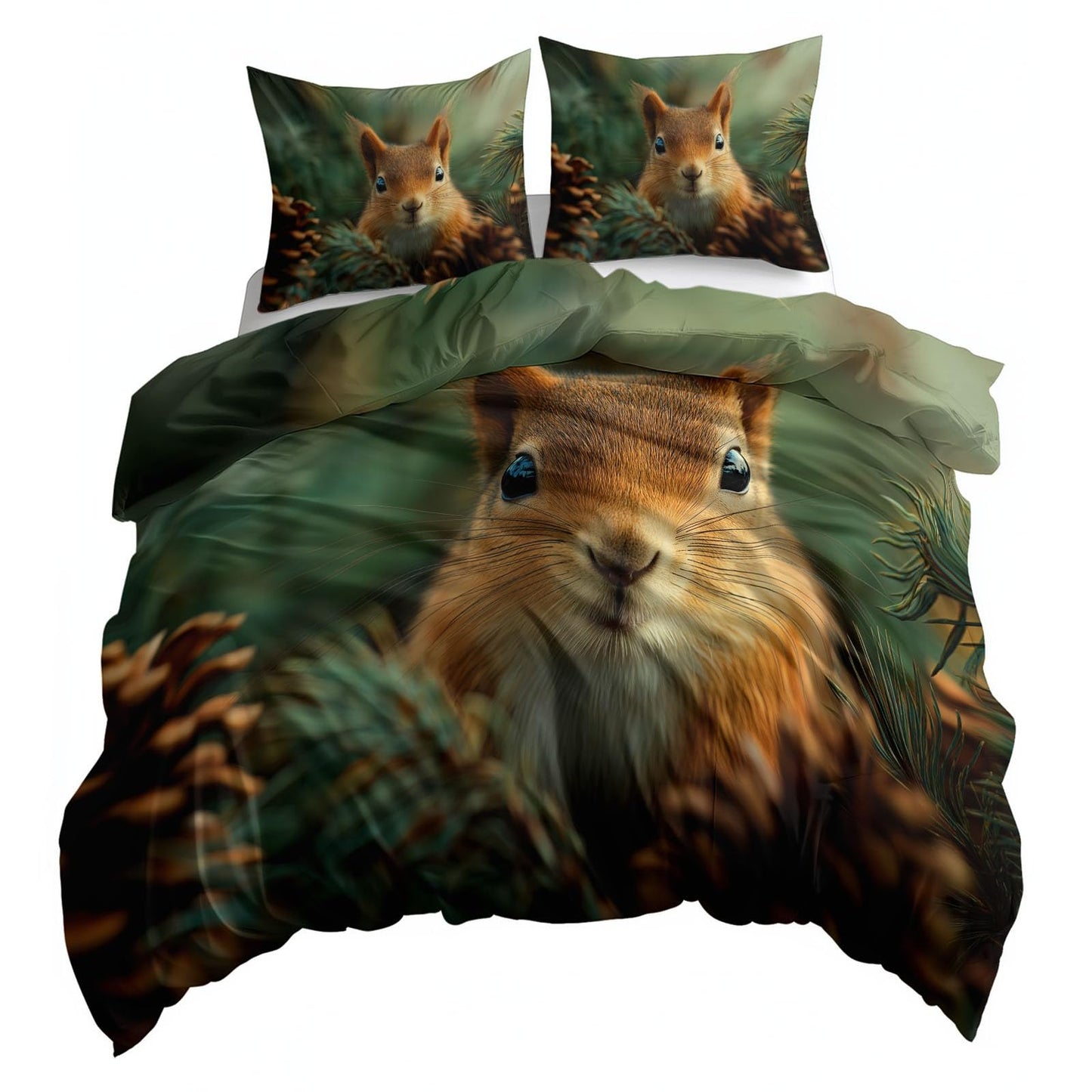 Super Soft Photorealism Duvet Cover Set Twin Size, Hyperrealism Pine Cones Squirrel Bedding for Kids Boys Girls Teens - Breathable and Anti-Allergic Soft Comforter Cover 2 Pillow Shams