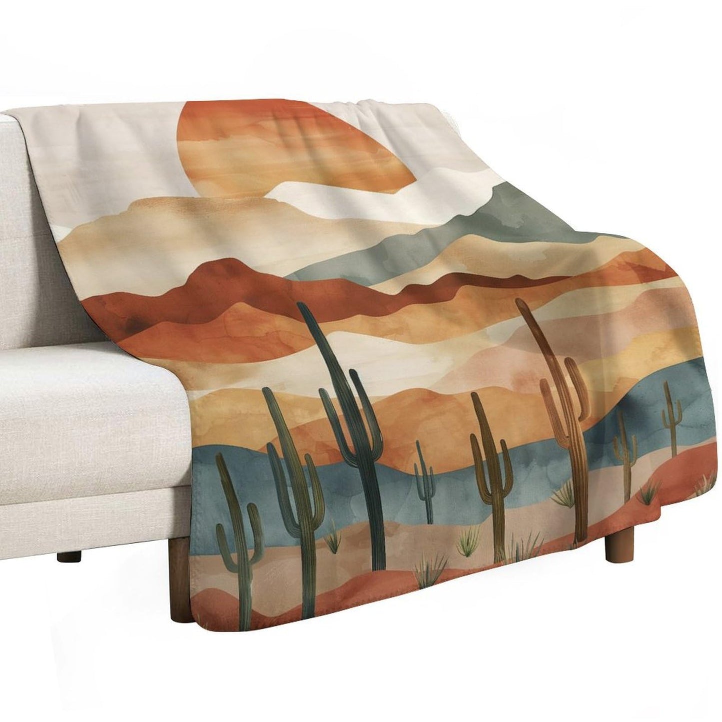 Sunset Desert Cactus Blanket, Southwest Landscape Throw, Soft Cozy Fleece Blankets for Kids Women Girls Nature Lovers, Modern Decor for Room Couch & Bed Birthday Gifts 50x60in
