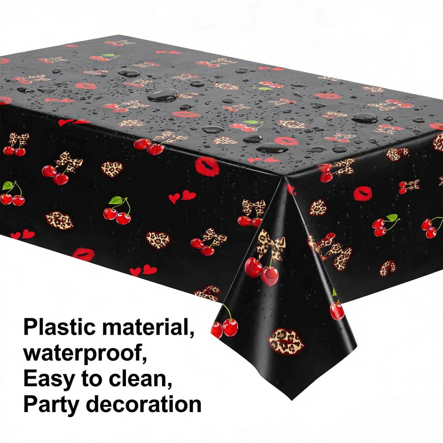 SMLAMANCA Cheetah and Cherry Tablecloths, 54 x 108 Red and Black Leopard Print Party Tablecloth Disposable Plastic Table Cover for Bridal Shower Girls Birthday Party Supplies (3)