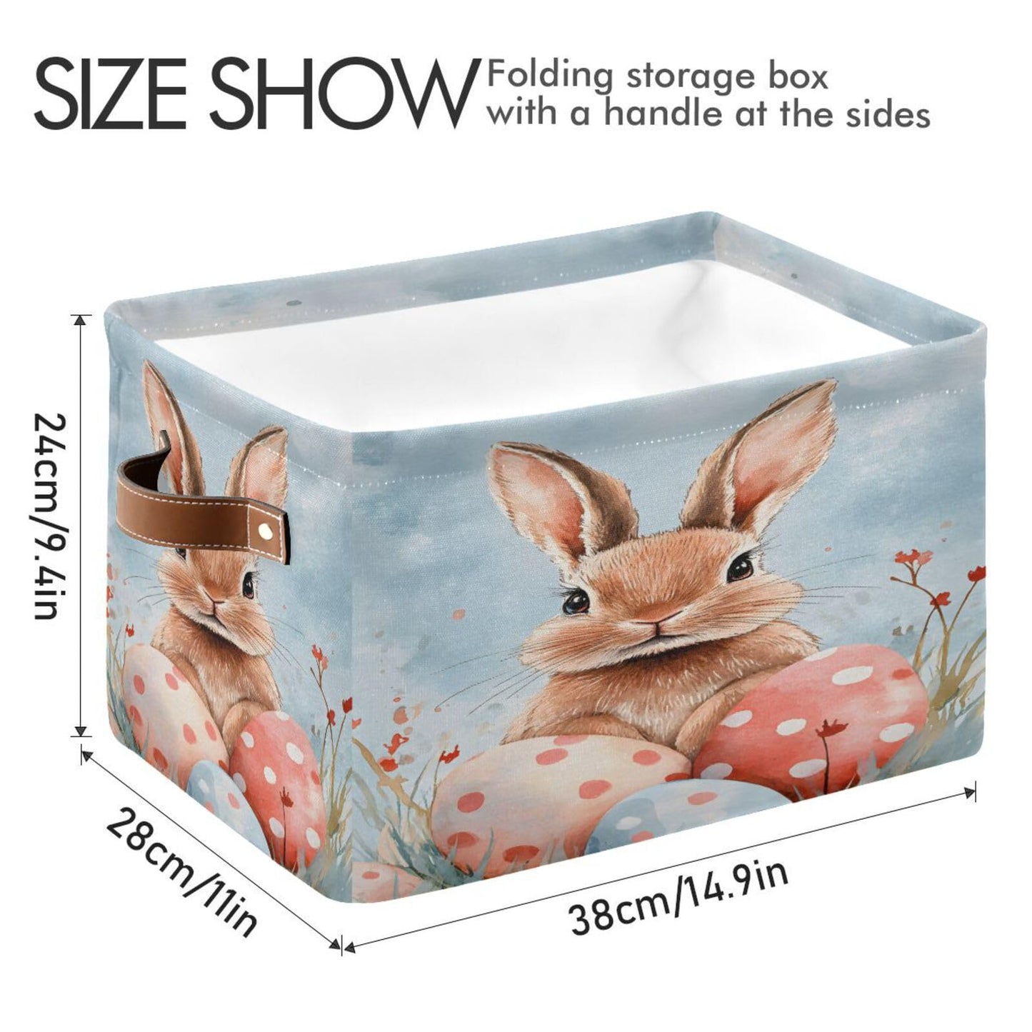 senya Easter Storage Basket, Easter Rabbit Bunny K Foldable Fabric Collapsible Storage Bins Organizer Bag for Storage Clothes