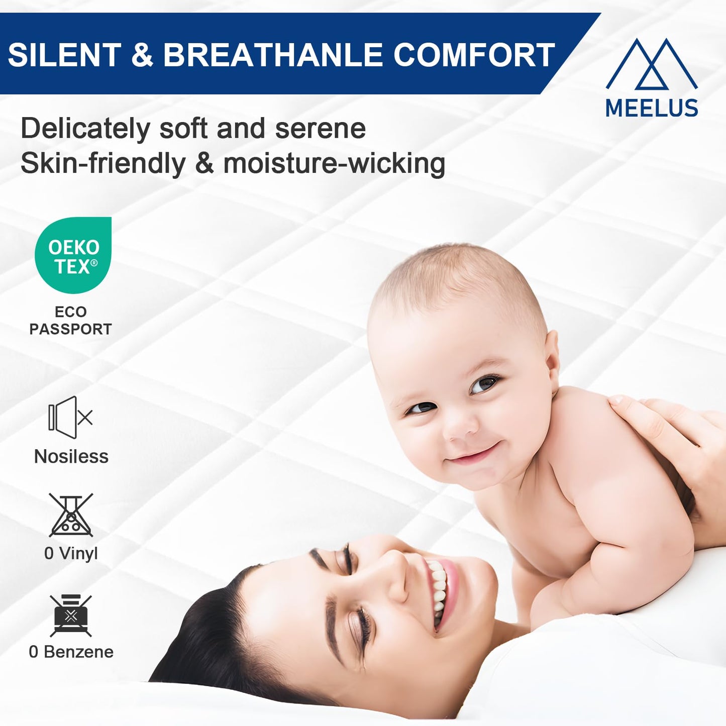 MEELUS Padded Full Mattress Protector, Breathable Waterproof Mattress Pad Cover Fitted Deep Pocket 8"-21", Soft Noiseless Mattress Cover Washable Cooling for Home Hotel Bedroom, White