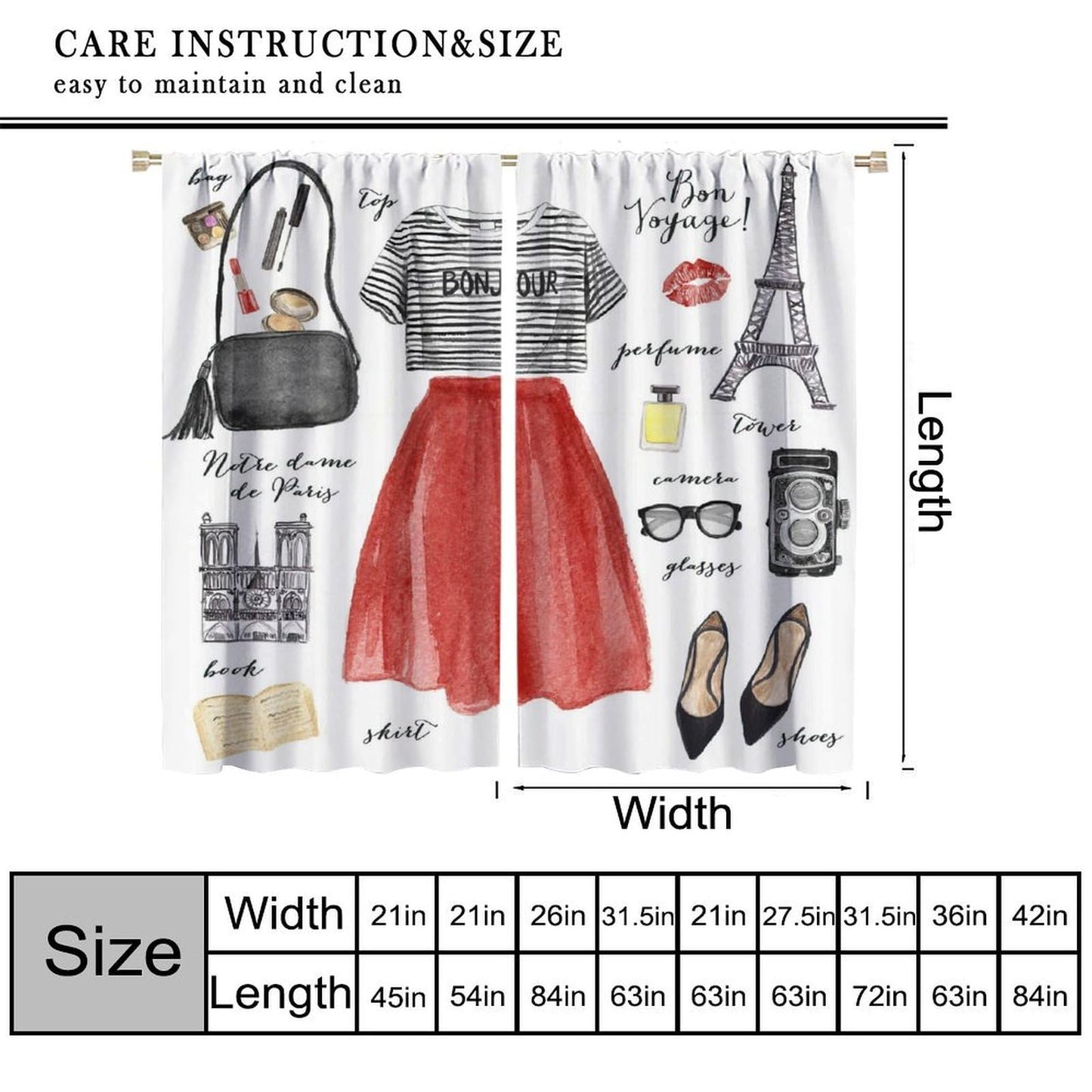 VUMIVI Women's Fashion Curtains Romantic City Eiffel Tower Cosmetics High Heels Dresses Trends Rod Pocket Window Treatments for Bedroom Kitchen Living Dining Apartment Dorms Cafe 42" W X 44.5" L
