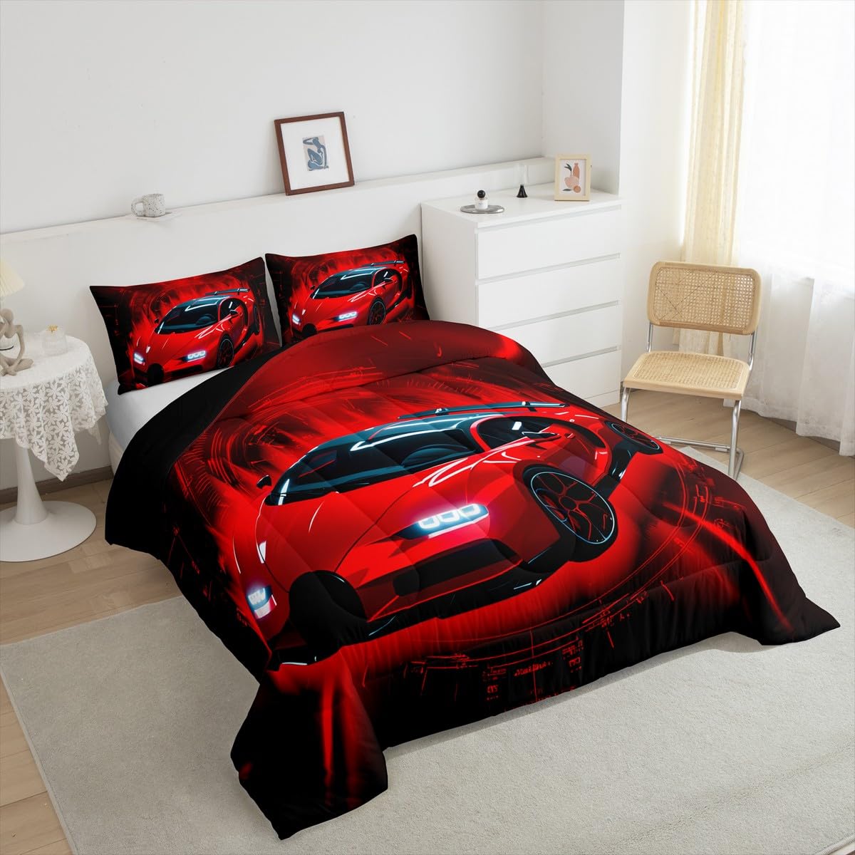 jejeloiu Race car Comforter Set Twin Size Racing Car Bedding Set for Kids Boys Girls Extreme Sports Duvet Quilt Automobile Bedroom Decor Microfiber 2 Pcs with 1 Pillow Cases