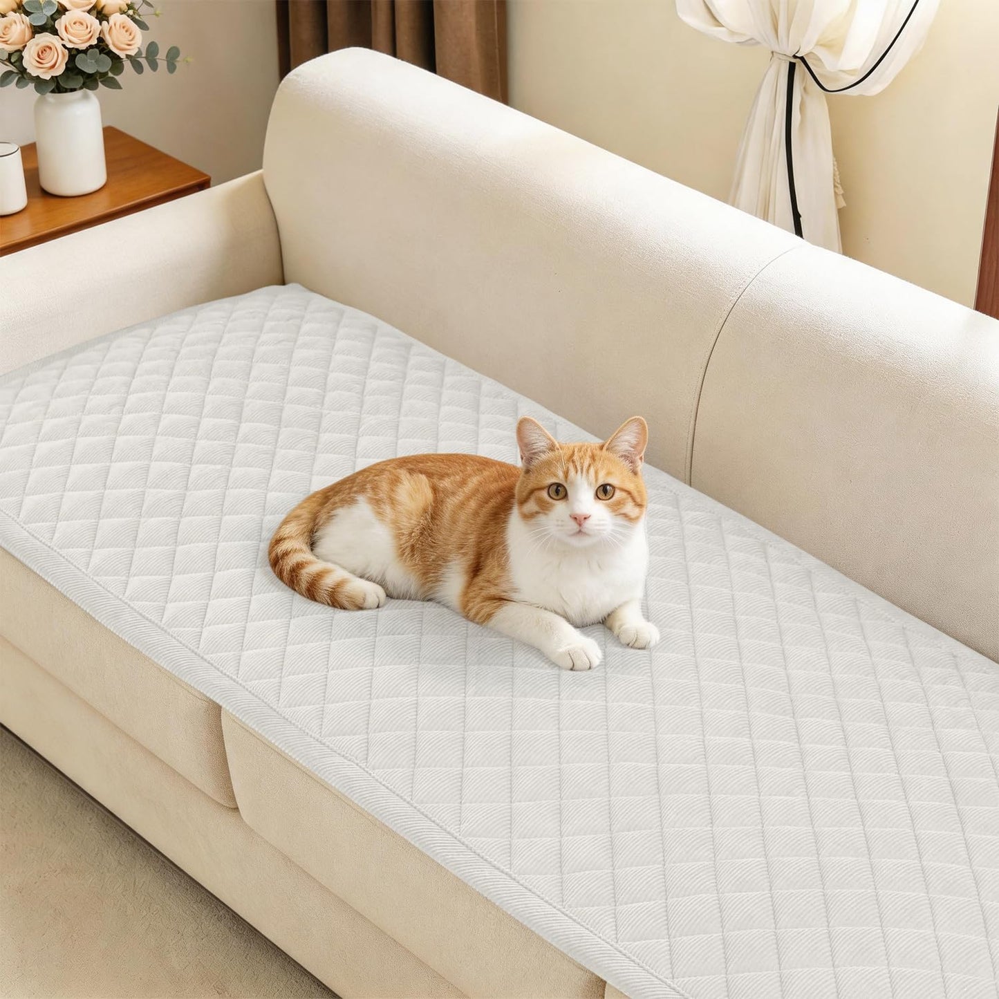 ALIECOM Waterproof Couch Covers for Dogs Sofa Cover Washable Non Slip Couch Covers for 3 Cushion Sofa Pet Friendly Soft Fuzzy Thick Sofa Slipcovers Furniture Protector (Ivory White, 27.5x59.1in)