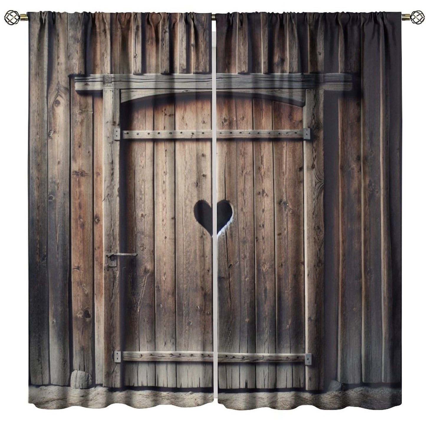 Nanacur Vintage Wooden Door Curtains, Barn Farmhouse Printed Board Cabin Art Plank Rod Pocket Window Treatment for Bedroom Living Room Kitchen Cafe Drapes 41" W X 45" L (No Blackout)