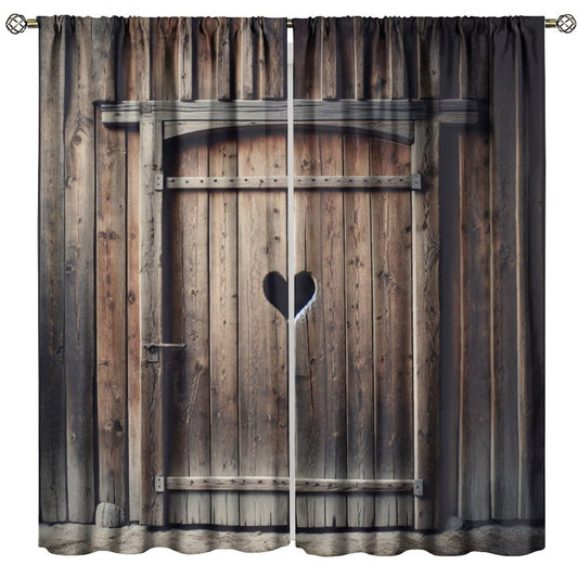 Nanacur Vintage Wooden Door Curtains, Barn Farmhouse Printed Board Cabin Art Plank Rod Pocket Window Treatment for Bedroom Living Room Kitchen Cafe Drapes 41" W X 45" L (No Blackout)