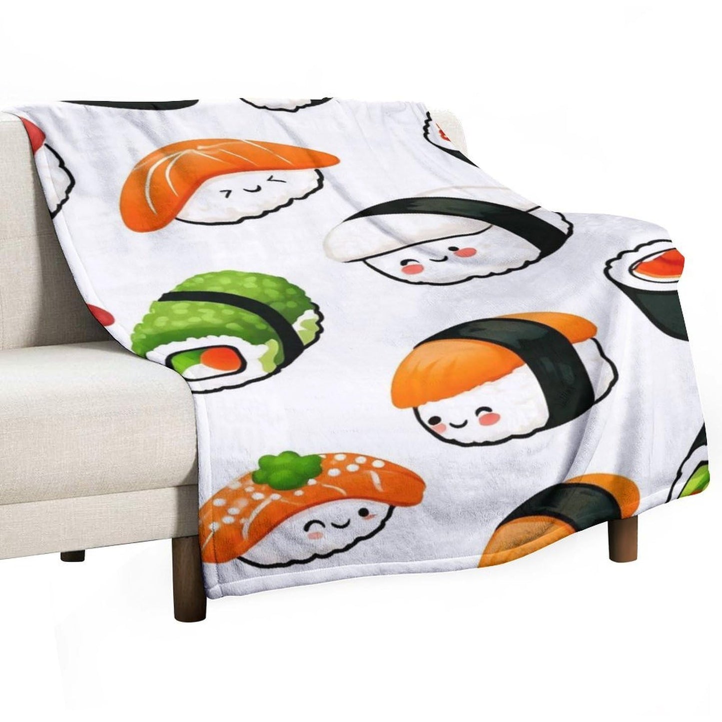UTRSIFB Thick Carpet Chair Bedspreads Fashion Blanket Flannel Cover for Men and Women Cute Food Japanese Sushi