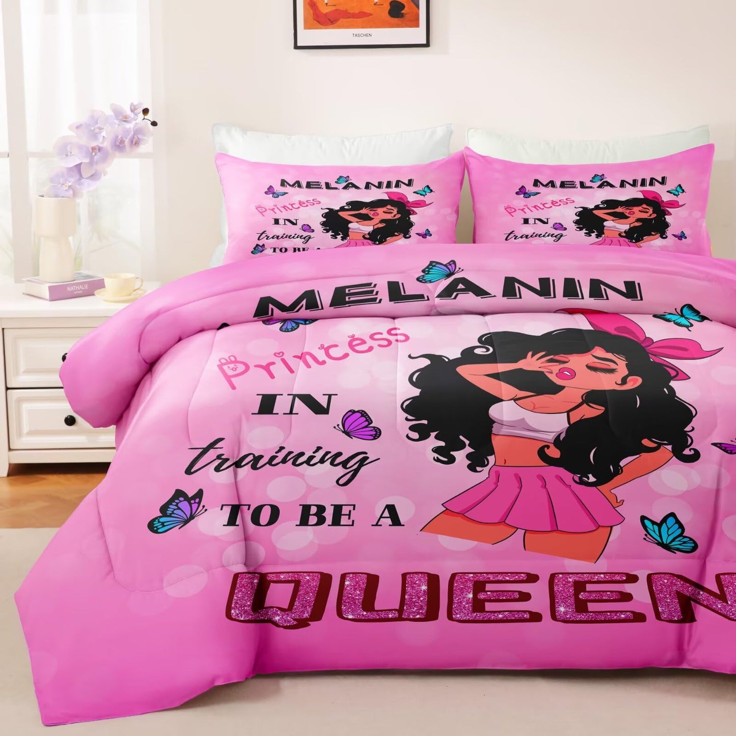 GRAT TIOC Black Girl Comforter Set Twin Size for Kids Teens,God Says You are Comforter Set,Black Girl Magic Bedding Set,African American Princess Bed Bedroom Sets