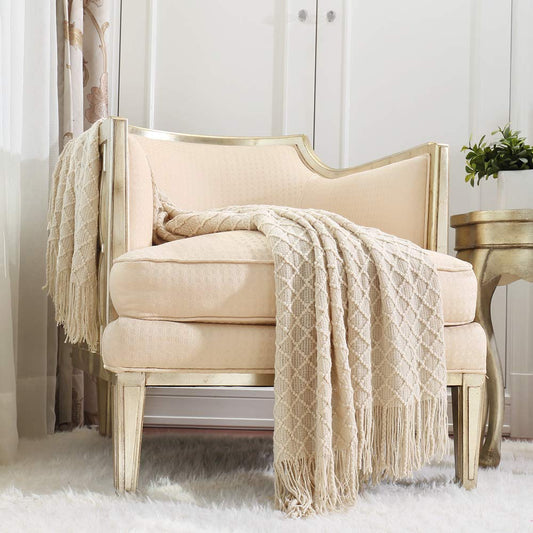 CREVENT Home Decor Rustic Couch Sofa Chair Bed Throw Blanket, Soft Warm Cozy Light Weight for Travelling in Spring Summer (50''X60'' Beige/Ivory)