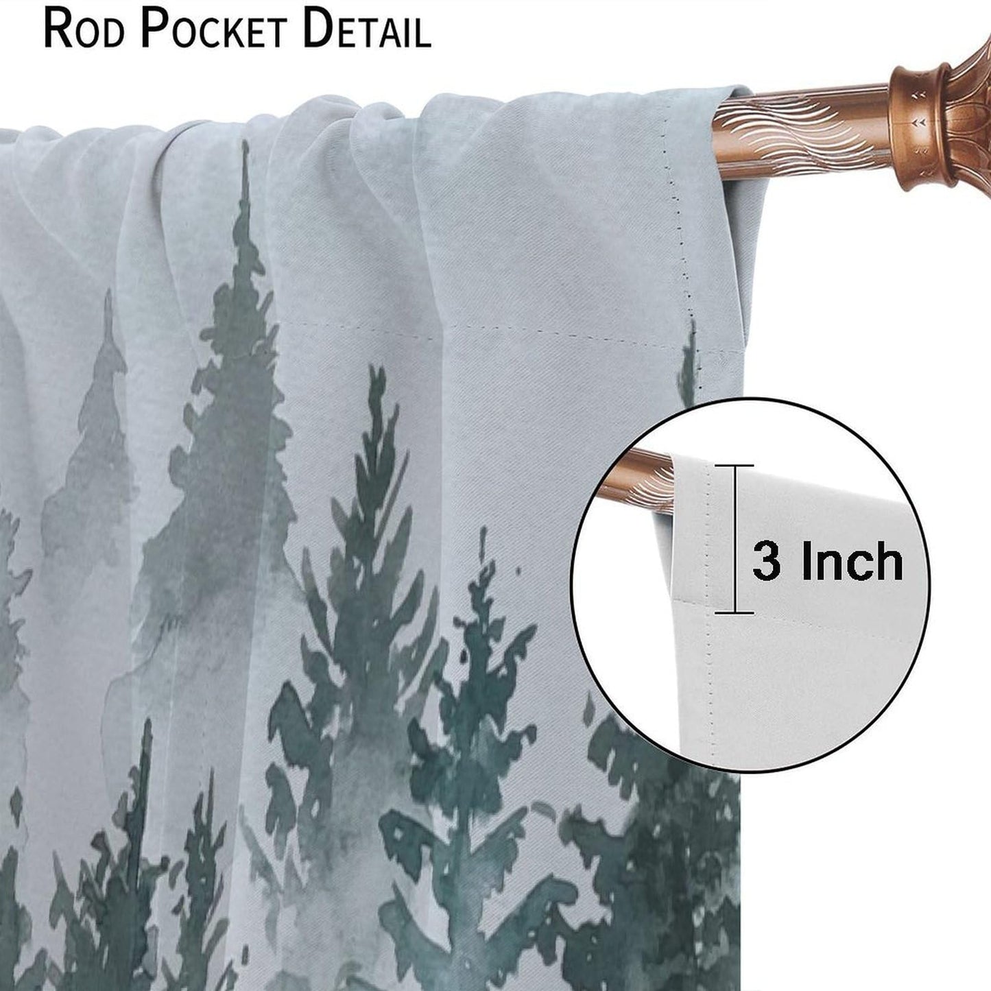 HZOHNAGO Forest Curtains Misty Watercolor Pine Trees Pattern Blackout Print Rod Pocket Window Drapes for Bedroom Living Room 42x45in