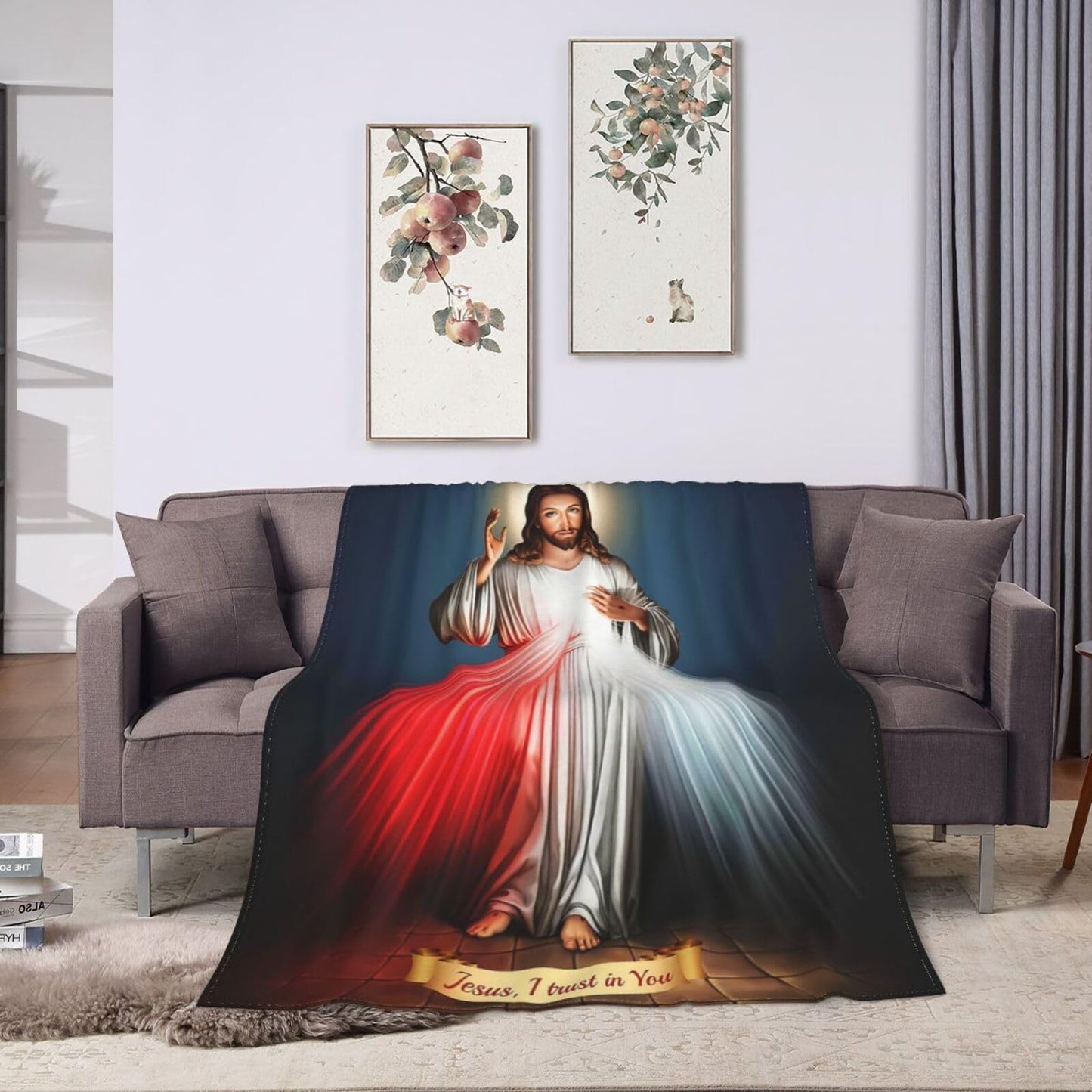 Jesus Catholic Gifts Throw Blanket Ultra-Soft Micro Fleece Divine Mercy Blanket Religious Christian Gifts for Women Blanket for Bed Couch Living Room 50" x 40"