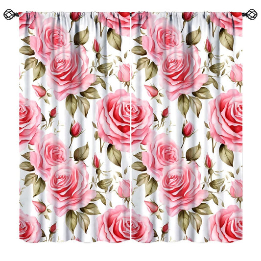 Nsbul Pink Rose Curtains for Girls Women, Watercolor Floral Vintage Style Window Treatment, Sweet Darkeng Drapes for Bedroom Living Room, 42" W X 45" L (No Blackout)