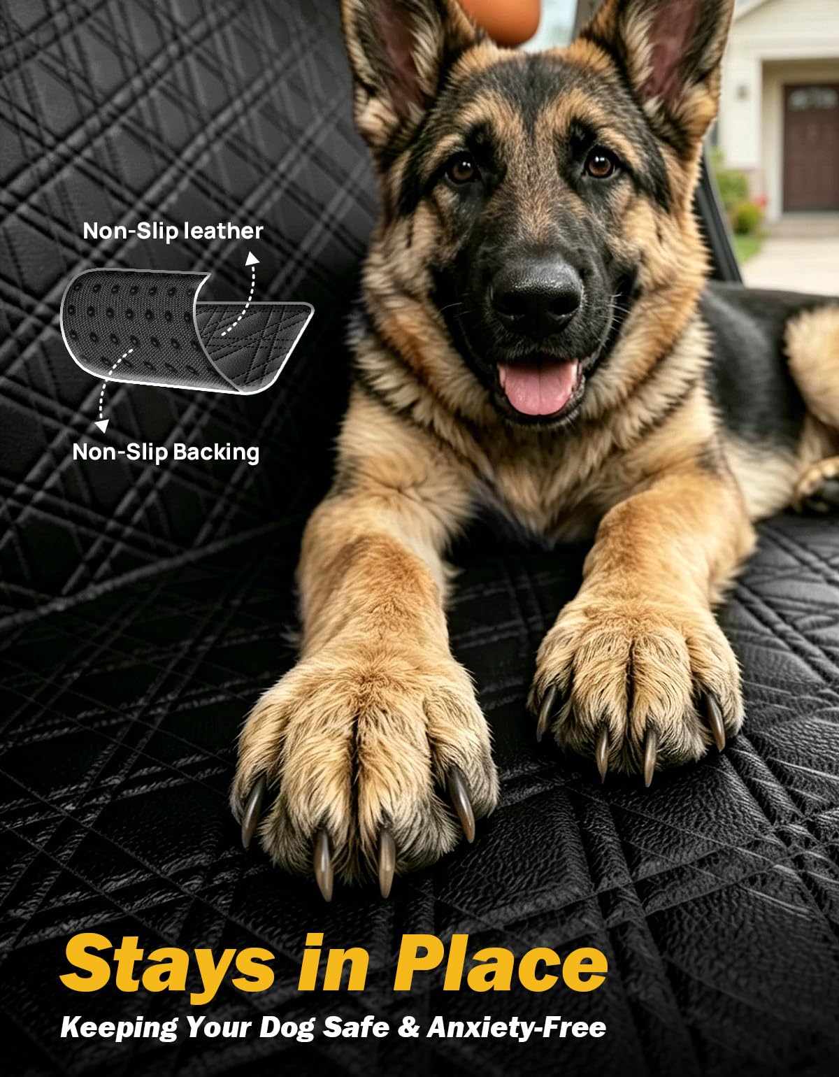 JOYTUTUS Back Seat Extender for Dogs, PU Leather Dog Car Seat Cover for Back Seat with Hard Bottom, Dog Hammock with Mesh Window, Dog Car Seat Cover for Sedans SUVs Small Trucks, Holds 440 lbs