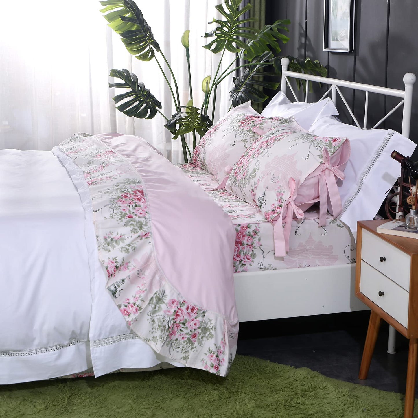 FADFAY Floral Bed Sheets 4Pcs Twin XL 100% Cotton Deep Pocket Fitted Sheet Sets Lightweight Soft Rose Bed Sheets for Girls All-Season Use