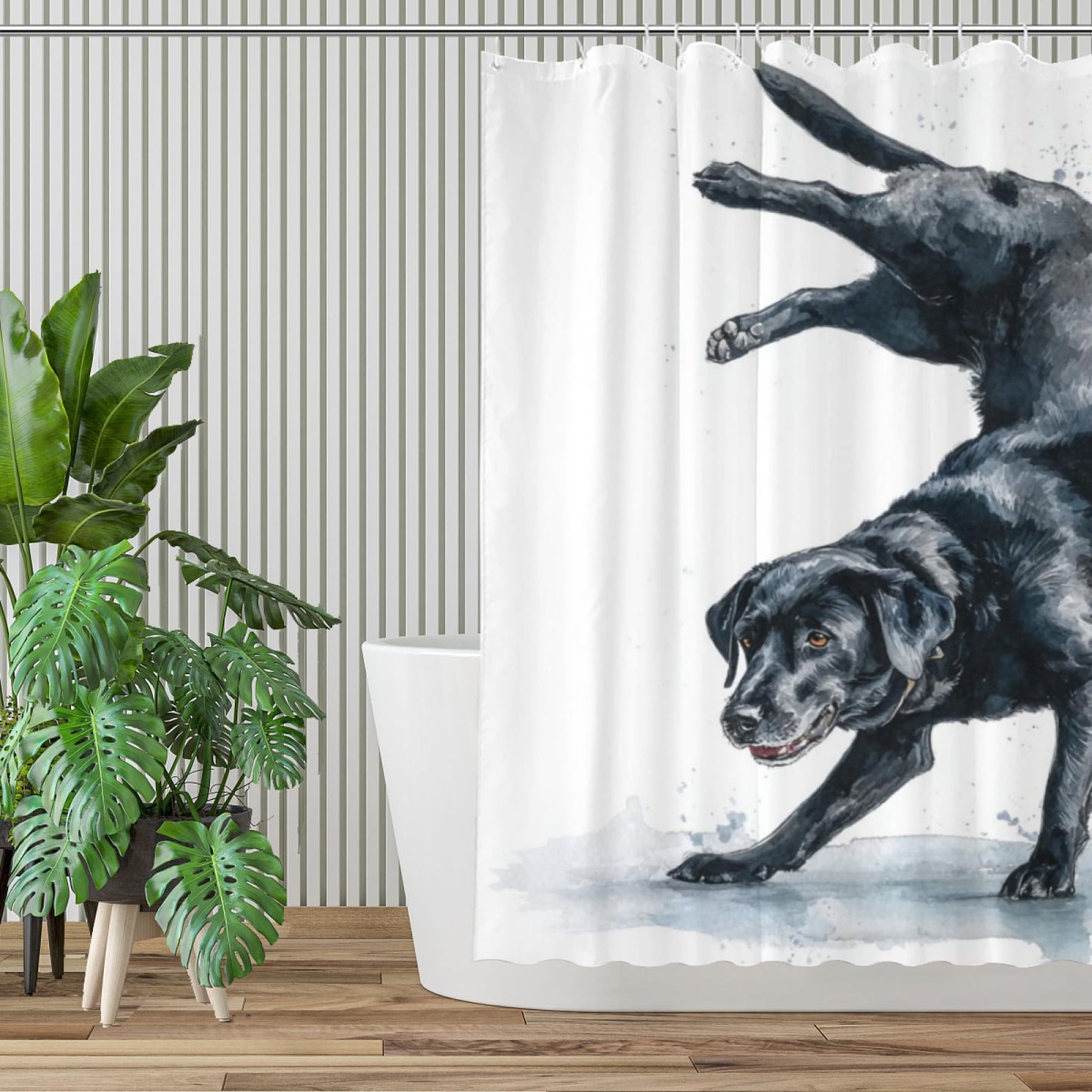 Wordatu Cute Black Labrador Dog Happy Shower Curtain Bathroom Fabric Waterproof Polyester 12 Hooks 72x72 Inches