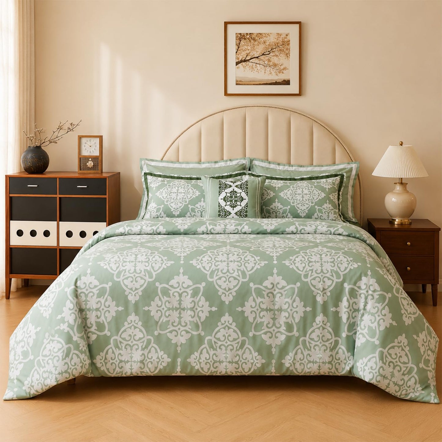 Fluffy Microfiber Comforter Set Queen / King – Soft Lightweight All Season Bedding, Plush Cozy Bedspread with Decorative Pillow Shams, Modern Home Bedroom Design (Queen (90x90), Green Checkered)