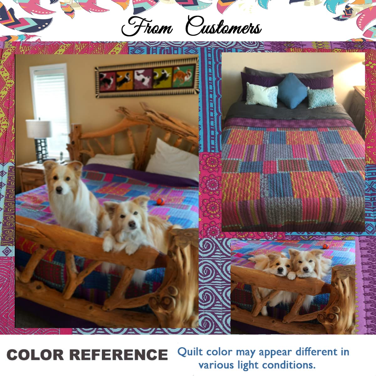 Cozy Line Home Fashions 100% Cotton Artsy Bohemian Purple Blueberry Fuchsia Patchwork Reversible Quilt Bedding Set, Coverlet Bedspread for All Seasons (Boho Chic, King - 3 Piece)