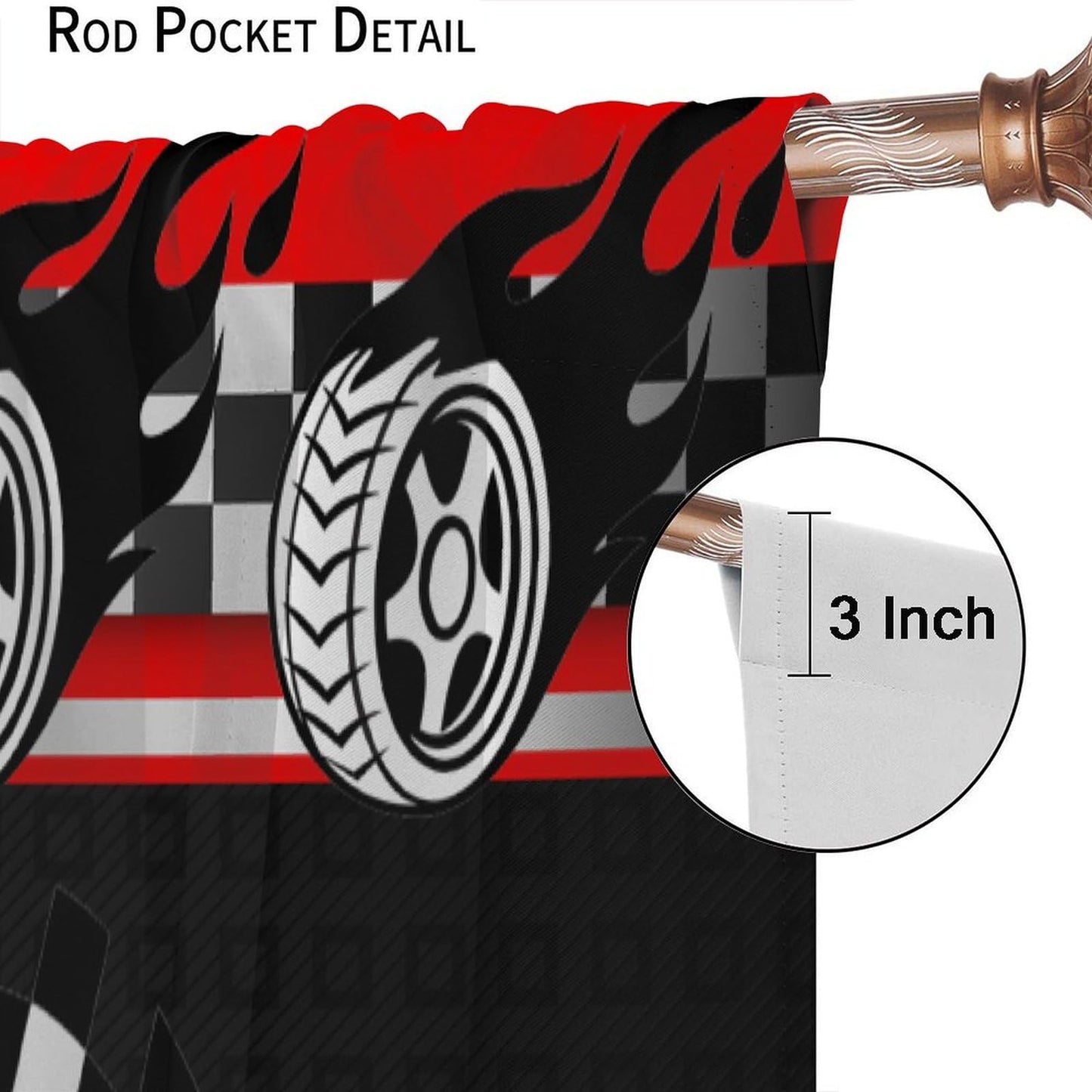 ICMOLYYENLO Racing Kids Curtains Boys Red Racing Bedroom Curtains Race Track Flag Pattern Living Room Curtains Set of 2 42x45 Inches