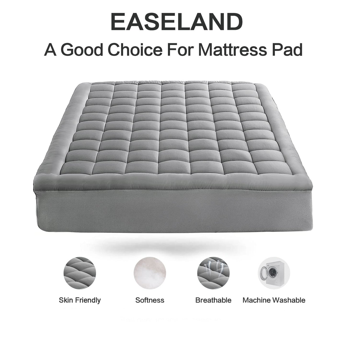 EASELAND Twin XL Mattress Pad Pillow Top Mattress Cover Quilted Fitted Mattress Protector Extra Long 8-21" Deep Pocket Cooling Mattress Topper (39x80 Inches, Light Grey)