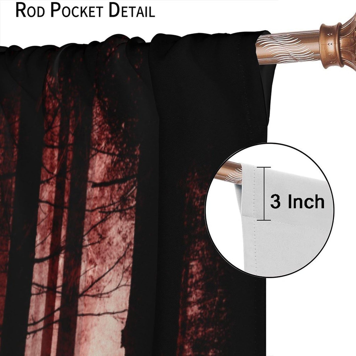 SHElifestyle Gothic Dark Red Forest Curtains, Haunted Creepy Landscape Misty Forest Window Treatments Spooky Horror Halloween Forest Window Drapes for Bedroom Living Room W42 X L45