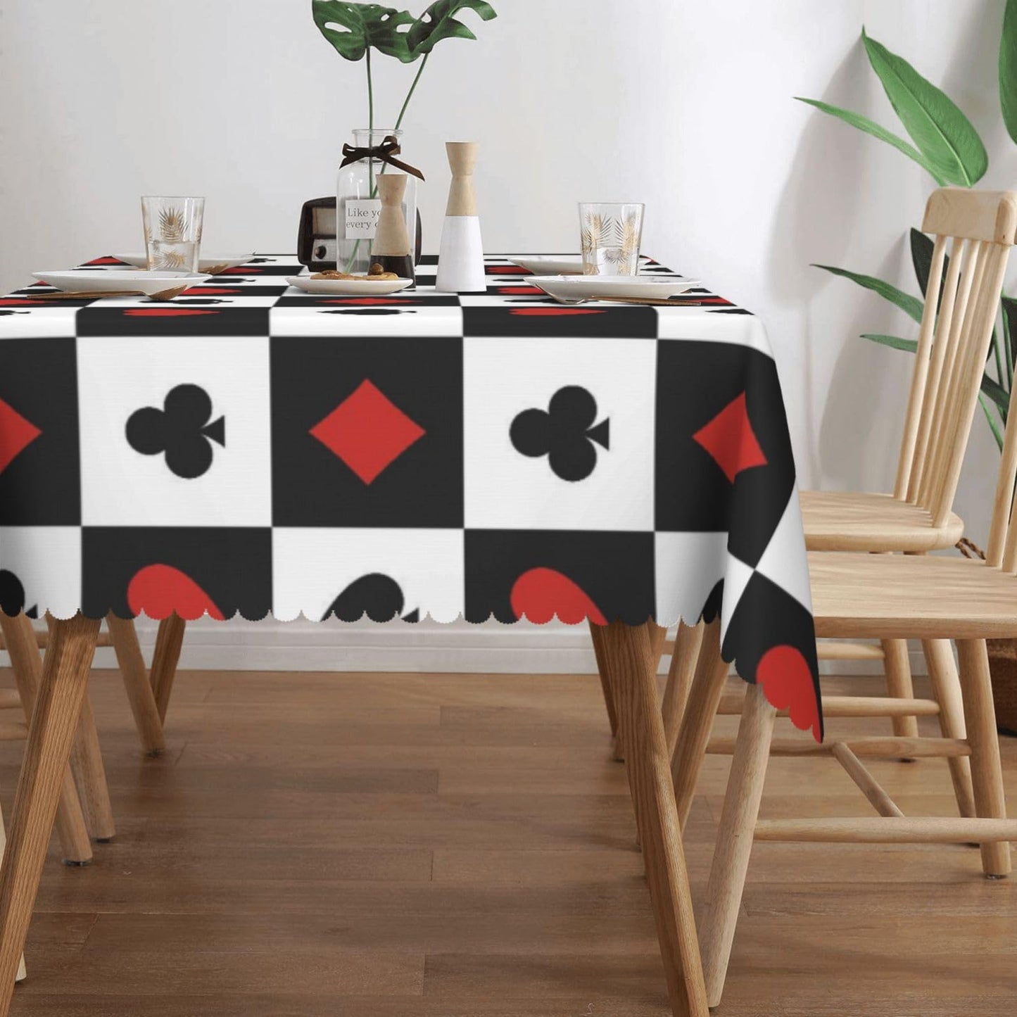 GOUROISE Playing Cards Rectangular Tablecloth, Card Pattern 54x72 Inch Wavy Lace Border Polyester Table Cloth for Dining, Kitchen, Parties