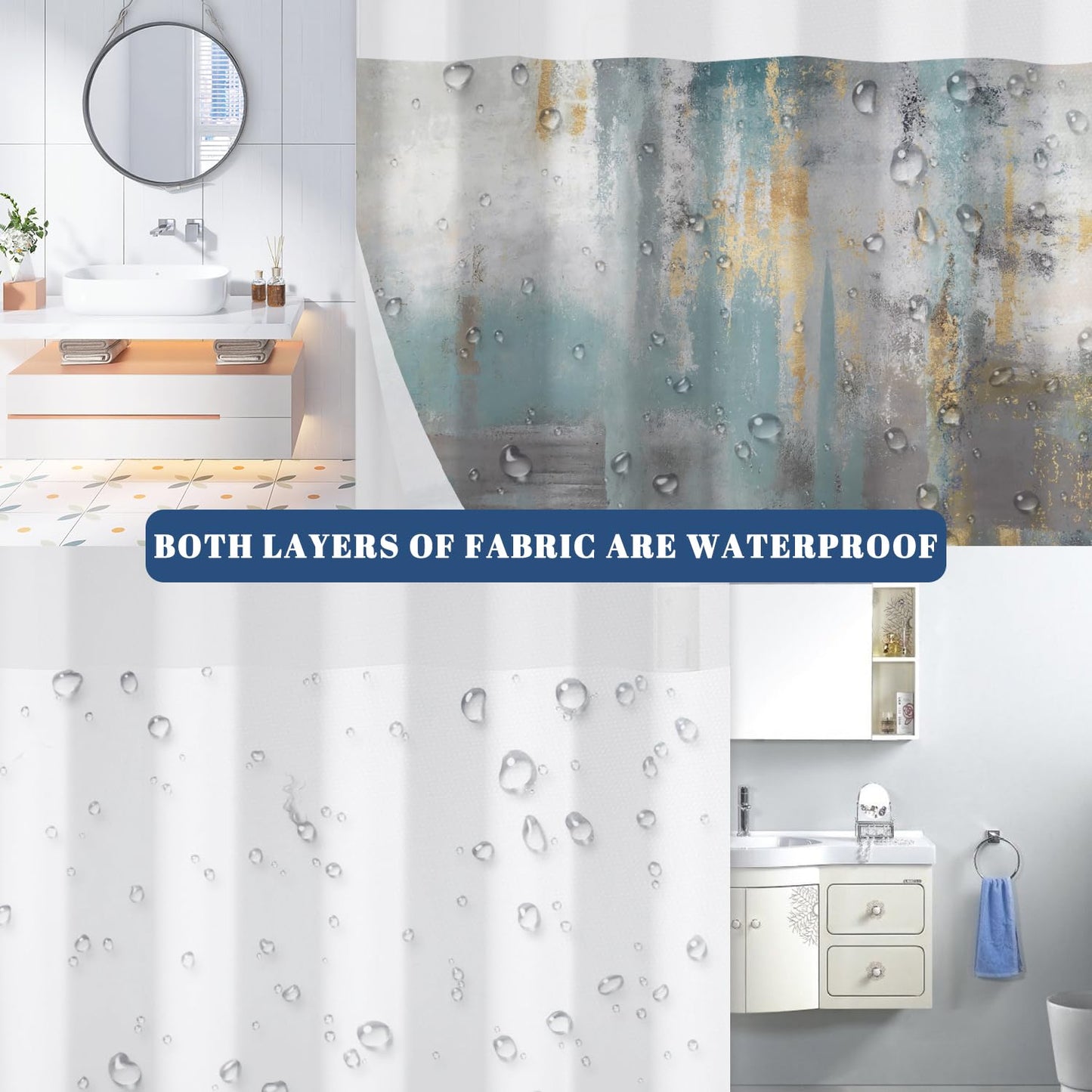 NAEMBCU Abstract No Hook Shower Curtain with Snap in Liner - Artistic Texture Print Shower Curtain with Mesh Top Window, Waterproof Double Layer Bath Curtain for Urban Minimalist Bathroom Decor