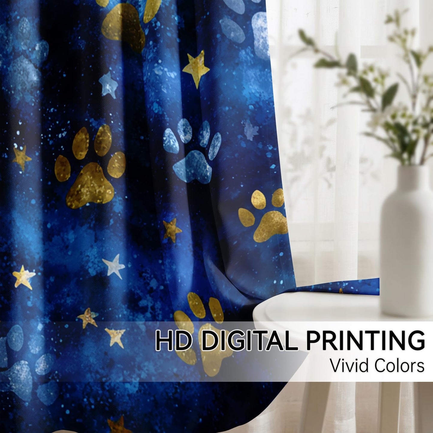 Mistwalk Boys Dog Cat Paw Curtains Blackout, 54 Inch Curtains for Bedroom & Living Room, Room Darkening Thermal Insulated Grommet Drapes, Kids Footprint Patterned Window Treatments