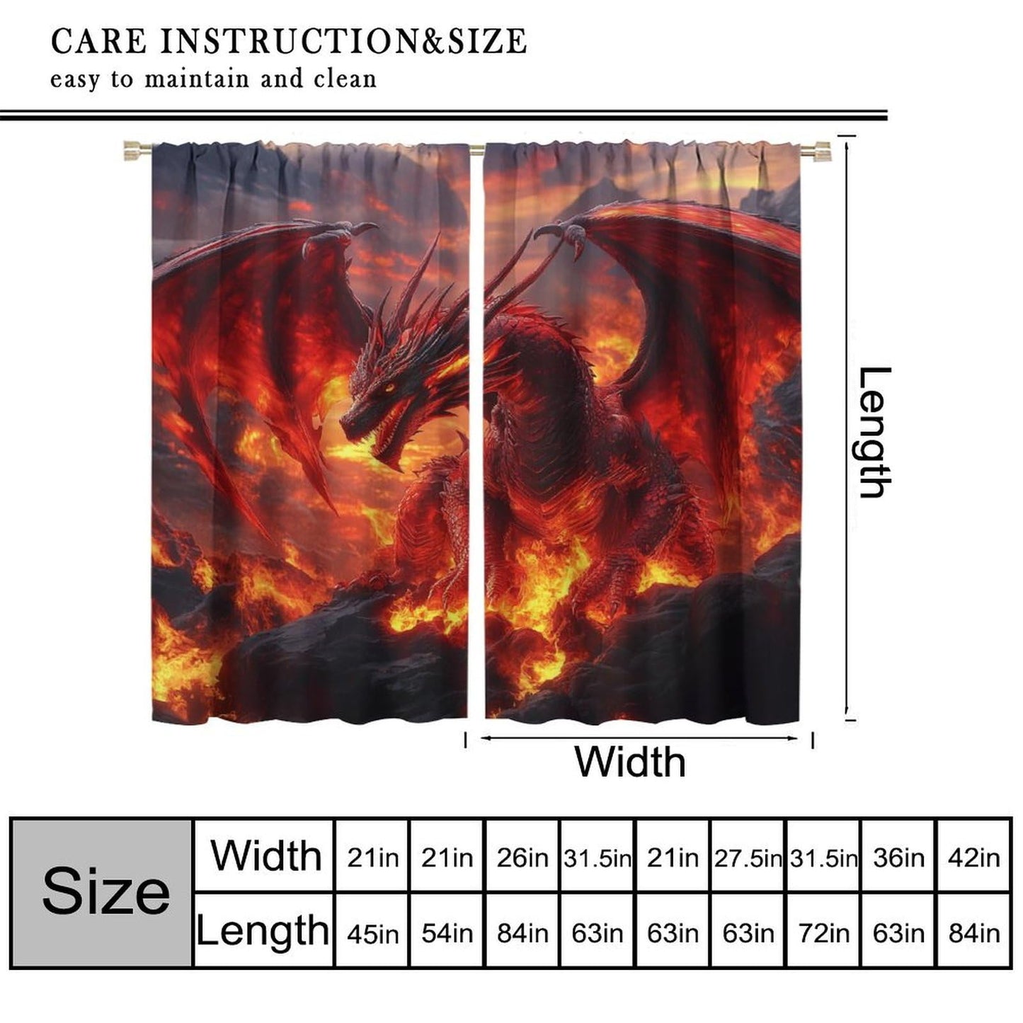 wlsgdsg Western Dragon Curtains for Boys,Fantasy Myth Red Volcano Lava Magic Wings Dragon Fire Breathing Window Treatments Print for Kids Teenage Bedroom Living Room 42x45in（No Blackout）
