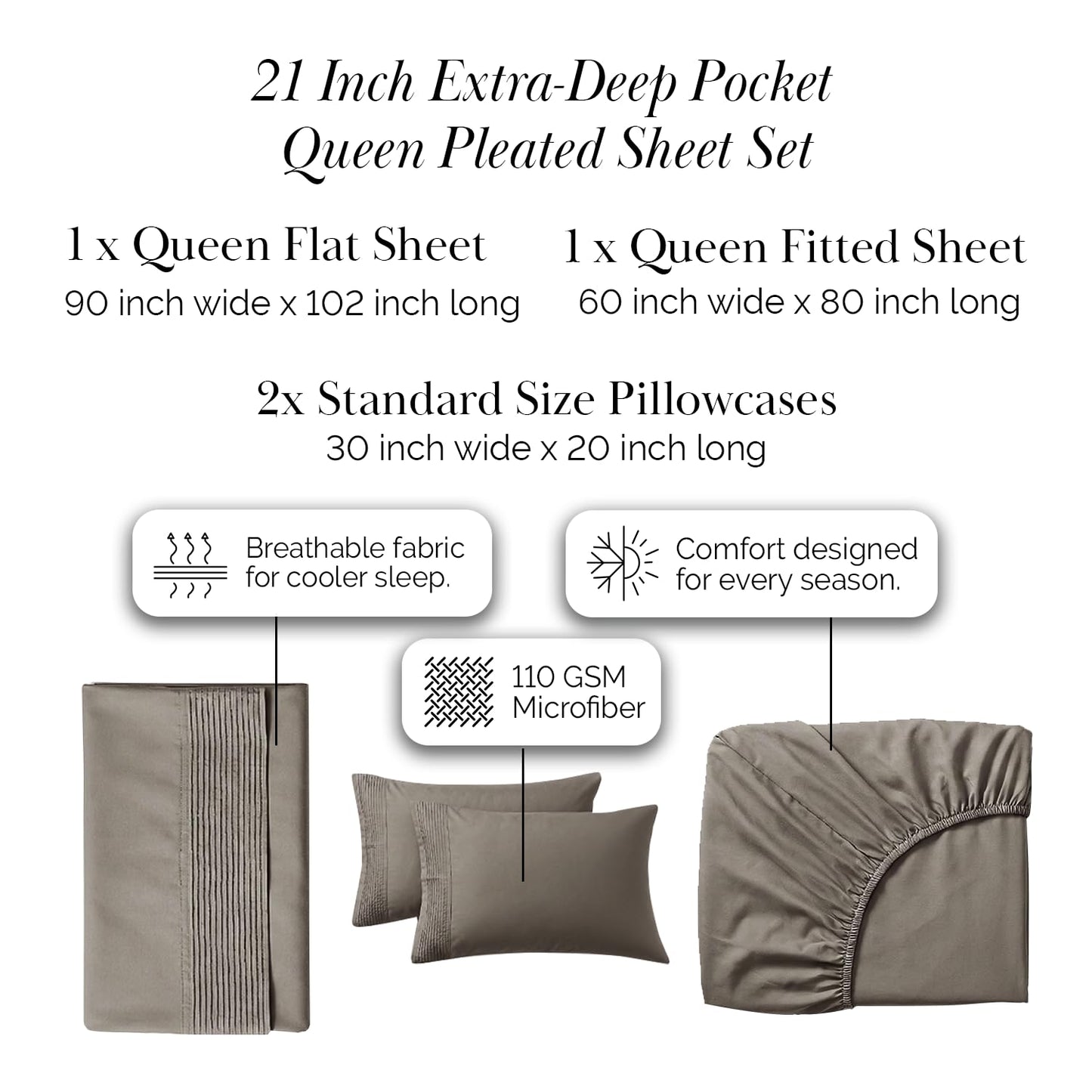 Southshore Fine Living, Inc. Queen Bed Sheets deep Pocket Set with 21" Deep Queen Fitted Sheet, Pillow Cases Standard Set of 2 | Hotel Luxury Quality | Easy Care Microfiber Sheets | Dark Taupe