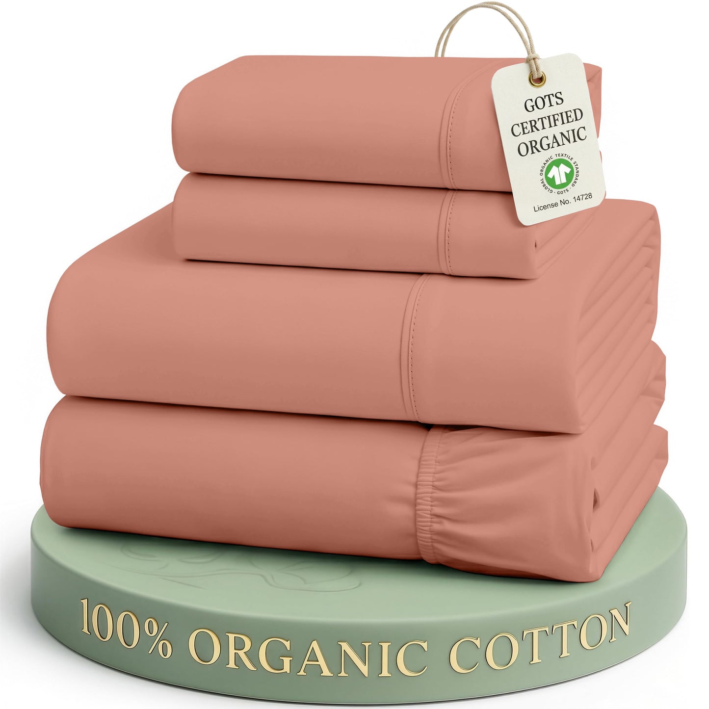 LANE LINEN 100% Organic Cotton Queen Sheets, Eco Friendly Mercerized Cotton Fully Elasticized Bedding Sheets & Pillowcase Set, Low Pill Fade Resistant Naturally Cooling Bedding Queen Size- Rose Dawn