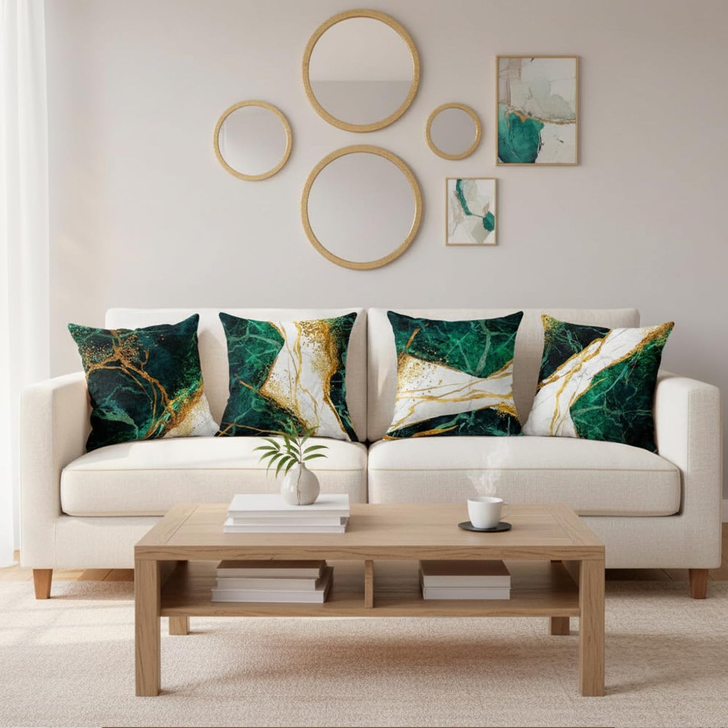 LDJRSY Green Gold Gray Decorative Throw Pillow Covers Set of 4