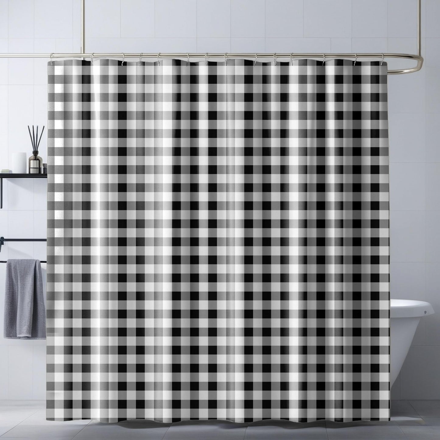 SDIII Black and White Gingham Shower Curtain Set 72x72 Inch Waterproof Microfiber Farmhouse Boho Buffalo Plaid Shower Curtain for Bathroom Decor Checkered