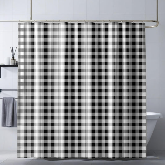 SDIII Black and White Gingham Shower Curtain Set 72x72 Inch Waterproof Microfiber Farmhouse Boho Buffalo Plaid Shower Curtain for Bathroom Decor Checkered