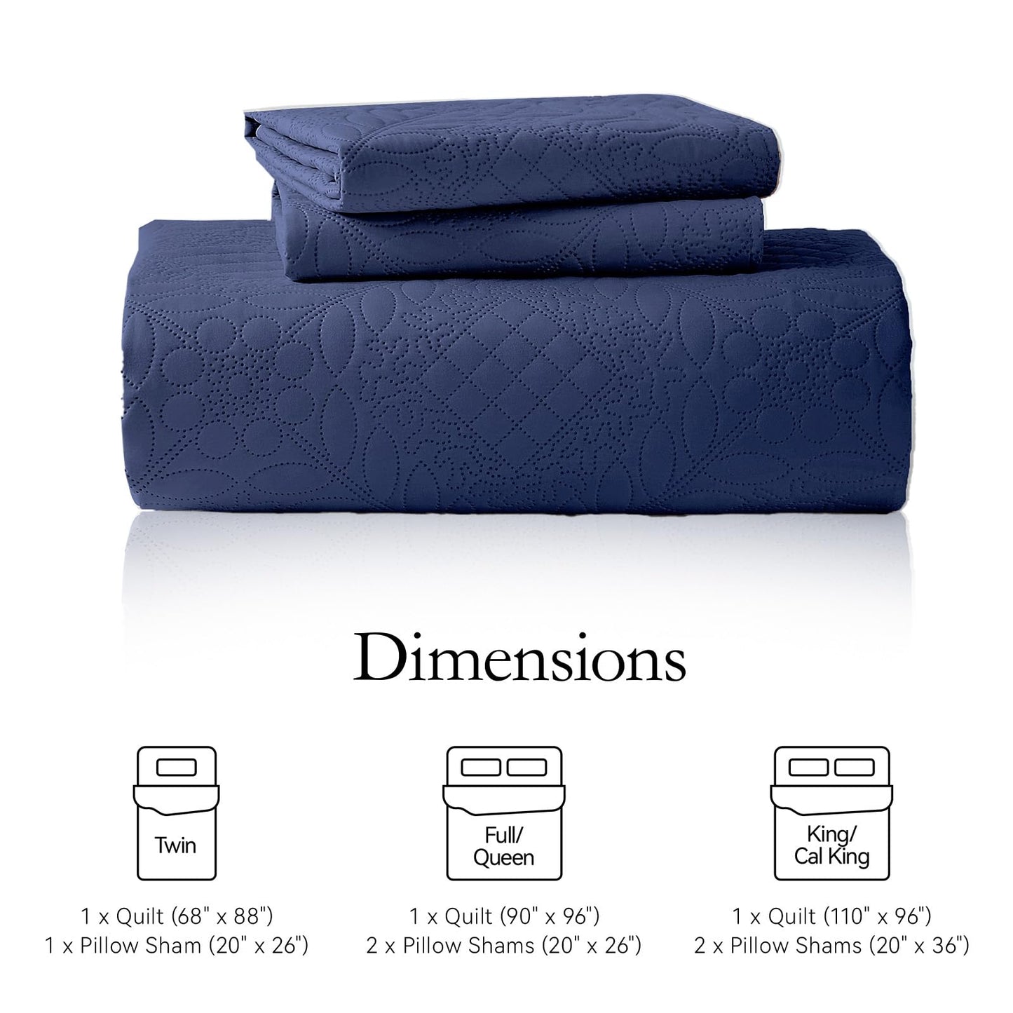 FLYMME Full Queen Quilt Bedding Set,Lightweight Navy Blue Bedspreads,Vintage Olive Leaf Design,Ultra Soft Microfiber Bed Coverlet 3 Pieces for All-Season (1 Quilt,2 Shams)