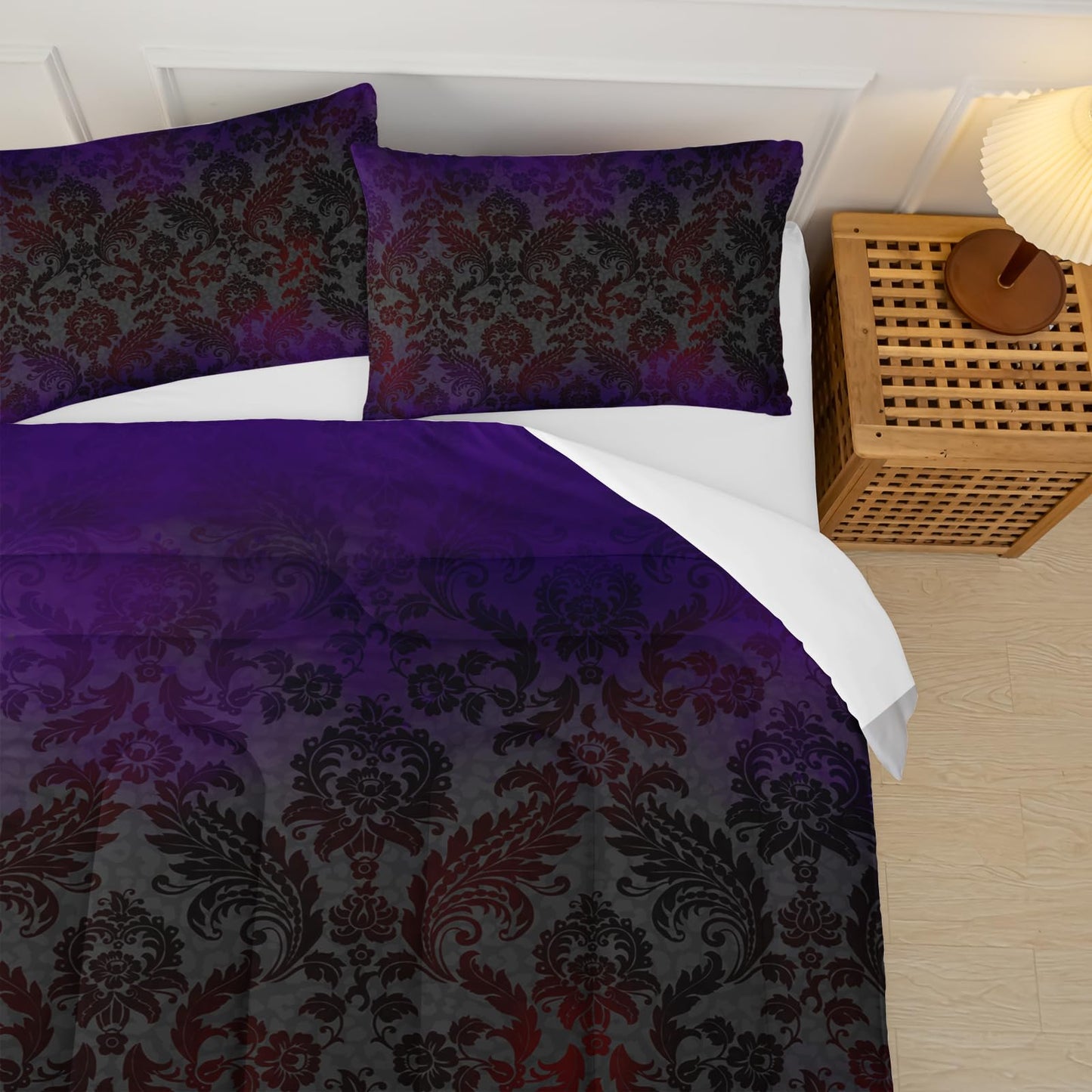 lneffble Black Purple Paisley Floral Victorian Gothic Comforter Set Full，Gothic Bedding Set Full Purple，with 1 Comforter with 2 Pillow Case，Halloween Room Decor for Bedroom