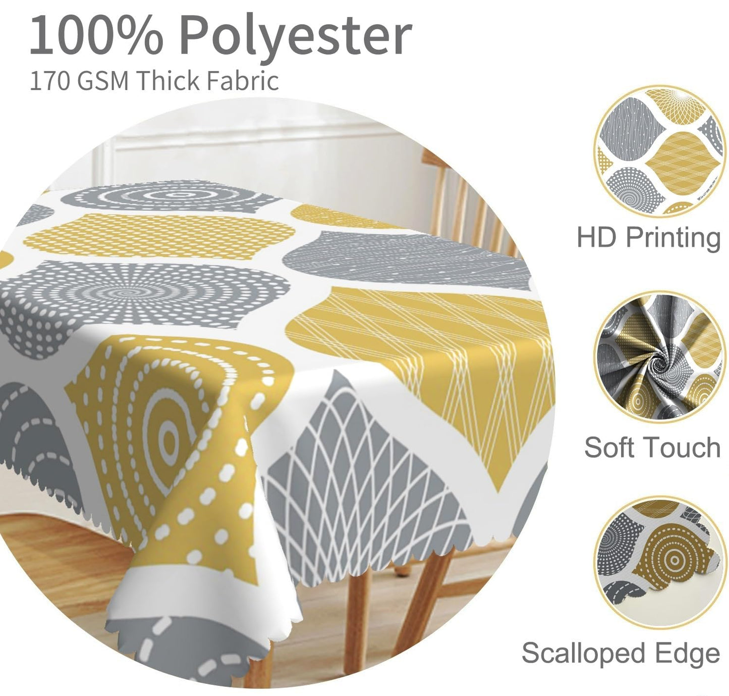 TTQYFNM 60x84inches Mid Century Tablecloth Yellow and Grey Modern Geometric Pattern Table Cloth Washable and Wrinkle Resistant Fabric Table Cover for Kitchen Dining Patio Cafe Restaurant Home