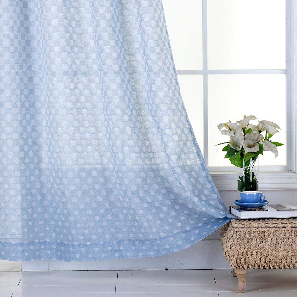 Everyday Celebration Linen Polka Dot Sheer Window Curtains, Ombre Semi Sheer Curtains 100% Full Lenght Window Drapes, Grommet Curtains & Drapes (Sky Blue), 52" W X 84" H, 1 Panel