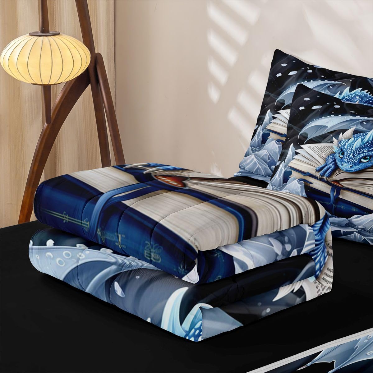 jejeloiu Blue Dragon Zipper Bedding Twin Cartoon Animal Zipper Bedding Sets for Kids Boys Girls Flying Dragon Comforter Set with Fitted Sheet and 2 Pillowcases Mysterious Animal Bedroom Decor