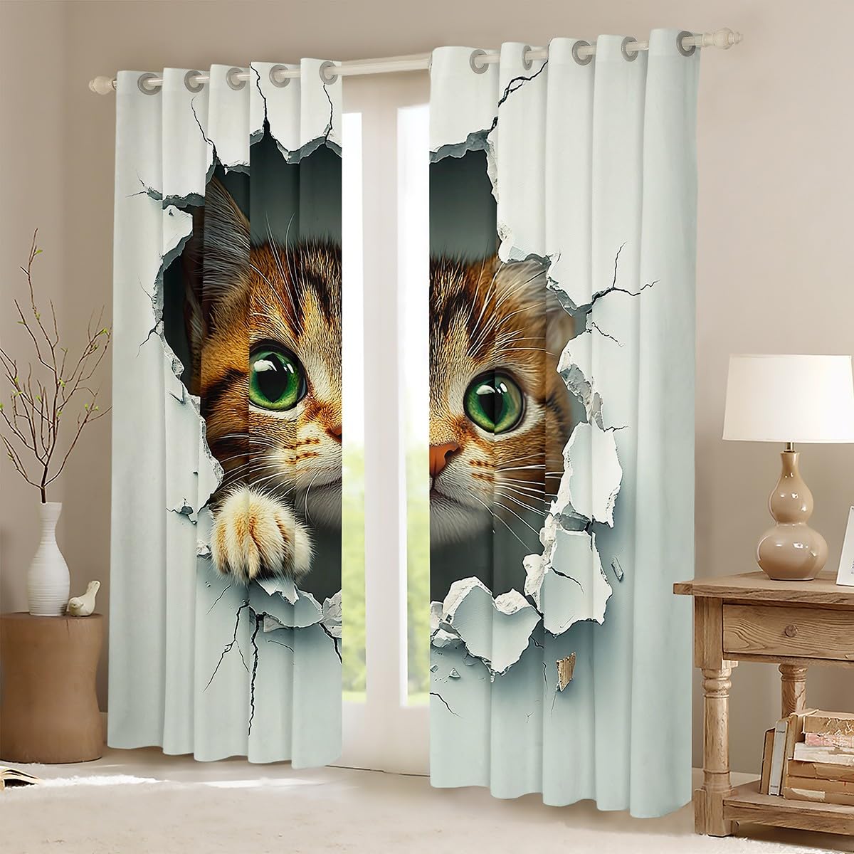 jejeloiu Cat Curtains for Bedroom Living Room (2 Panels, 38 x 45 Inch) Cats Print Darkening Dreapes Boys Girls Cute Kitten Blackout Curtains Animal Window Treatments Cat Lover's Gift