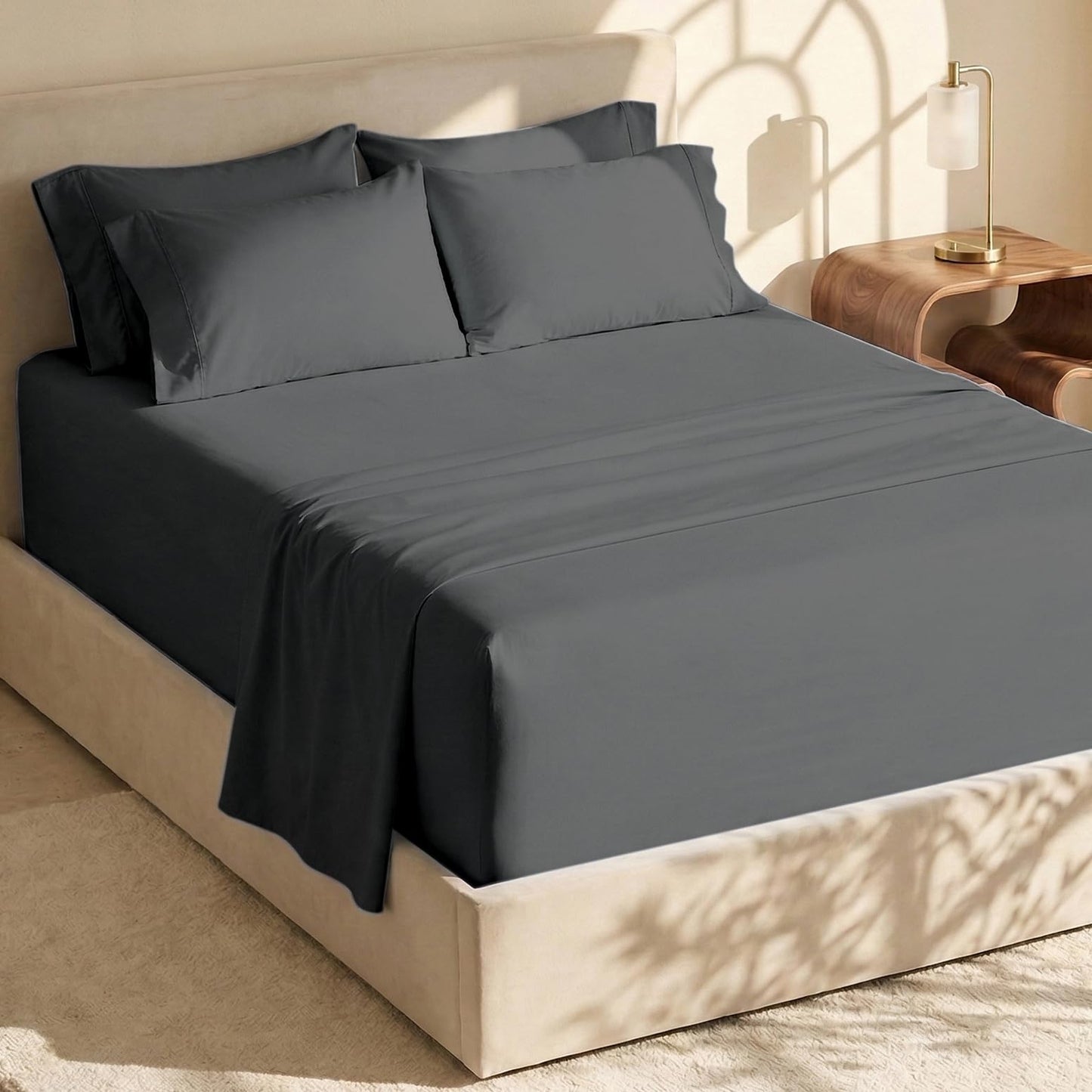 Hearth & Harbor Extra Deep Pocket Queen Sheets Sets - Fits Mattress 18-24 Inches Deep - Extra Deep Pocket Sheets - 6 Piece Queen Size - Grey