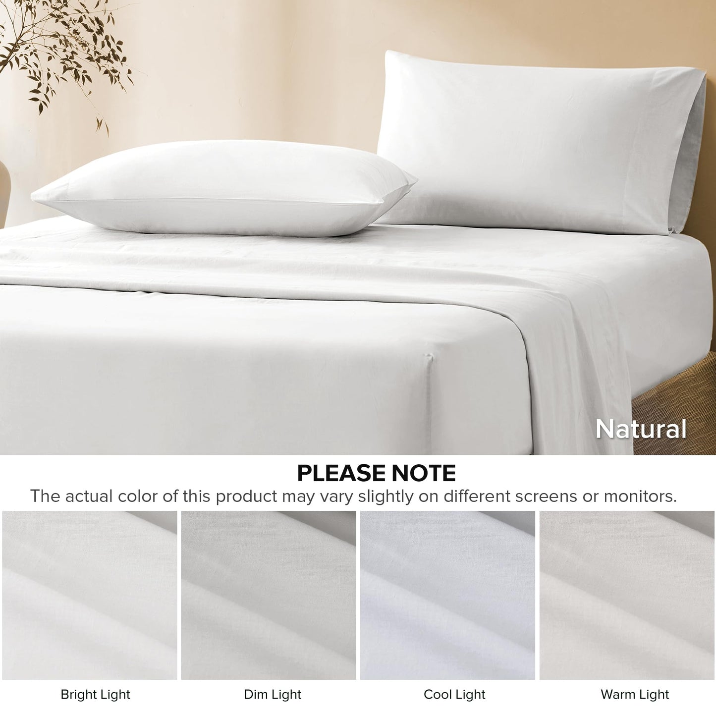 Comfort Spaces 100% Cotton Sheet Set Breathable, Lightweight, Soft with 14" Elastic Pocket Fits up to 16" Mattress, All Season Cozy Bedding, Matching Pillow Case, King White 4 Piece