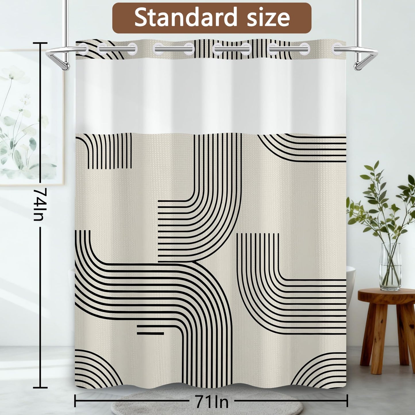NAEMBCU No Hook Waffle Shower Curtain with Snap in Liner 71x74 Inch
