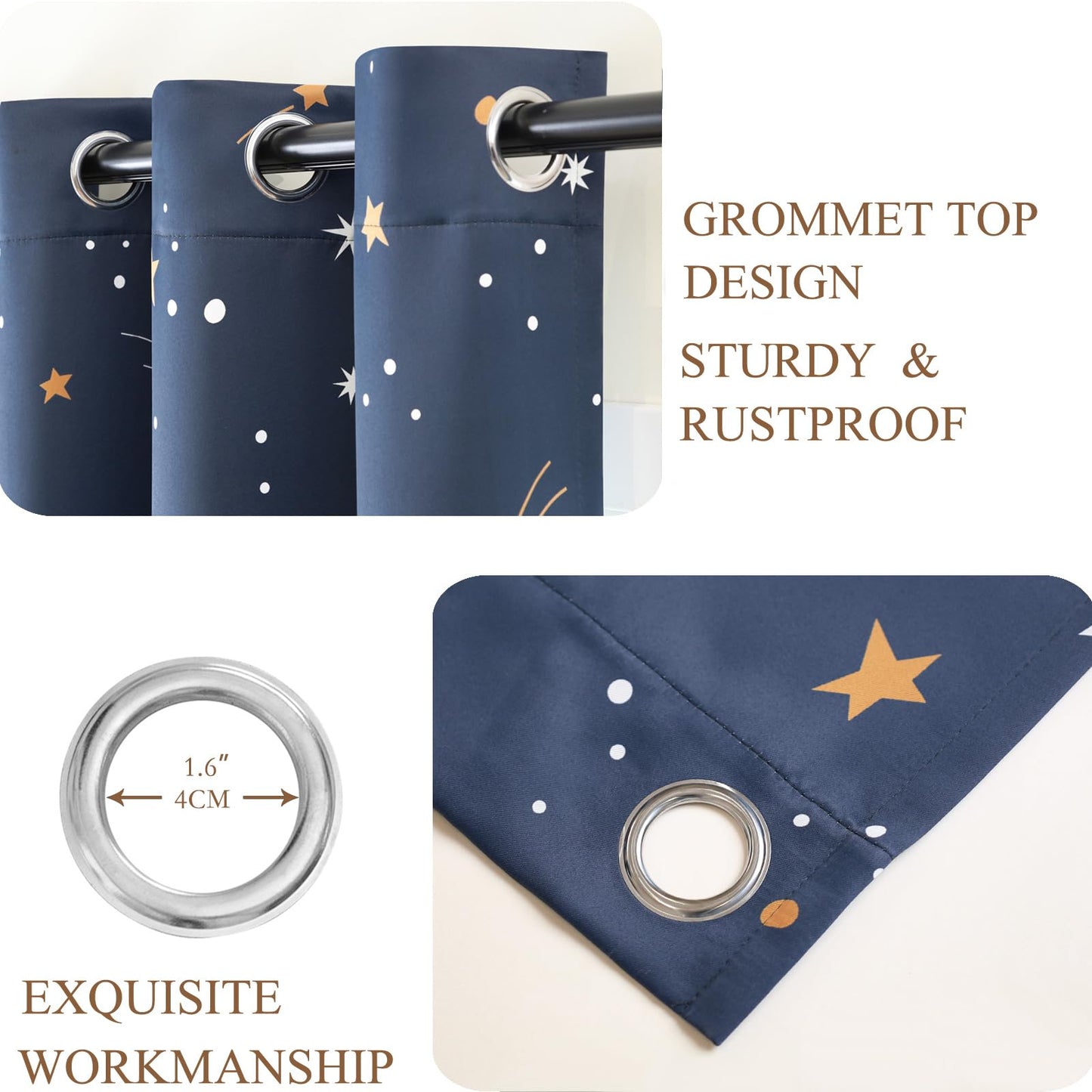 L.Z.E Navy Blue Kids Blackout Curtains 96 Inch for Boys Bedroom, 85% Light Blocking Grommet Top Dark Blue Galaxy Printed Nursery Thermal Noise Reducing Insulated Window Drapes 2 Panels