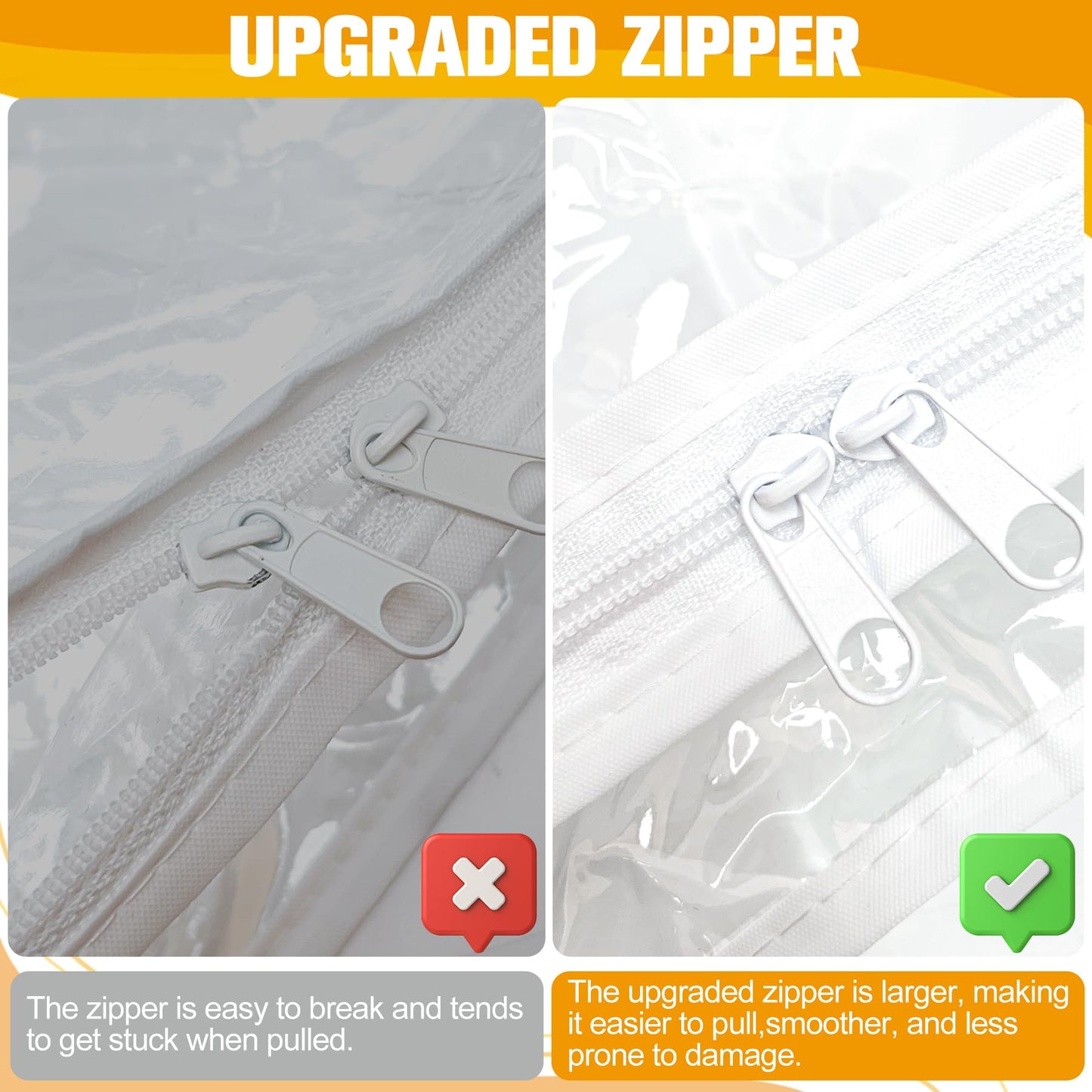 Plastic Storage Bags with Easy-Glide Zipper, Pack of 6, Durable Clear Vinyl Zippered Storage Bags for Clothes Sweaters Comforters Blankets Sheets Bedding (10.5 x 10.5 x 2.5 Inch, White)